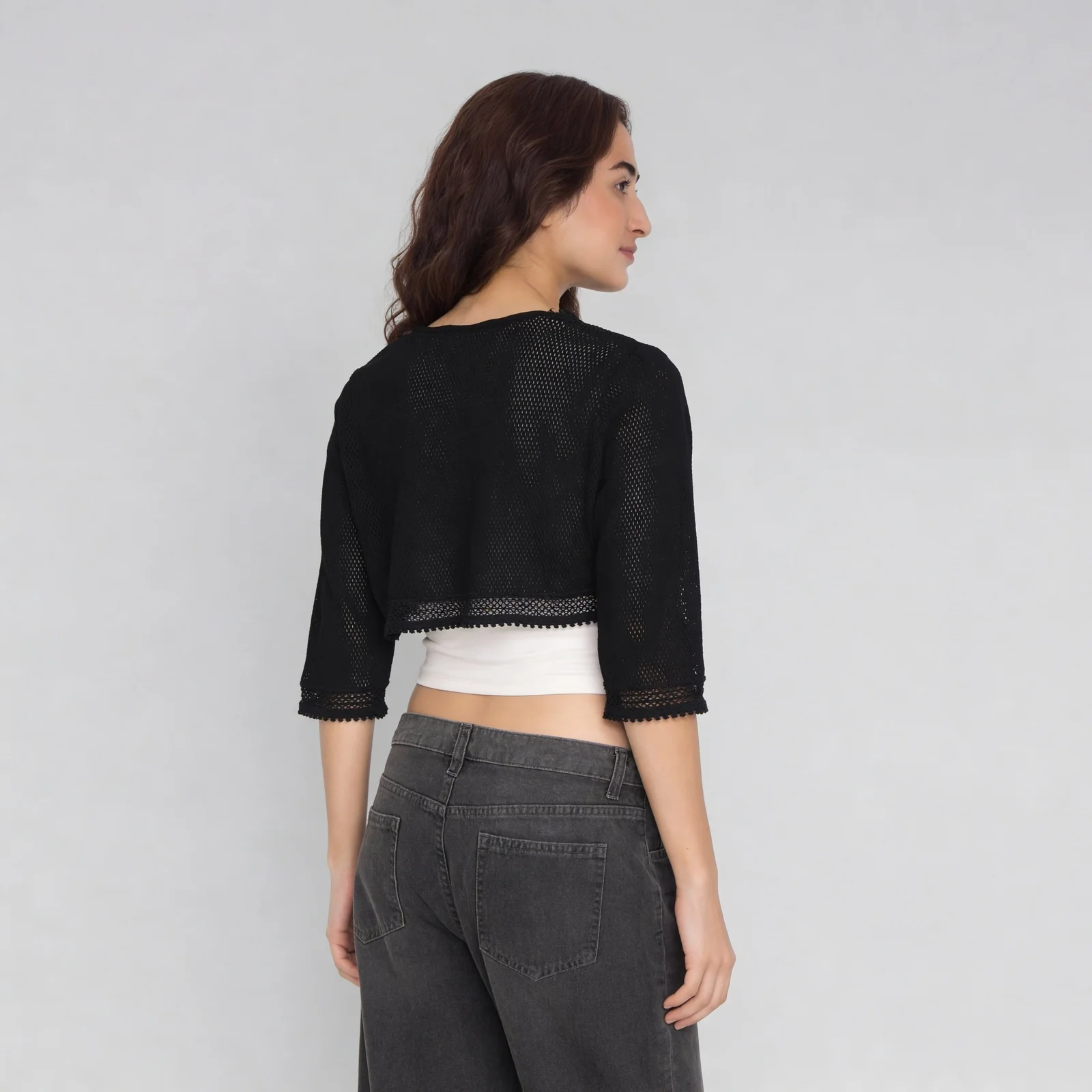 Cotton Boxy Fit Cropped Lace Shrug - Image 3