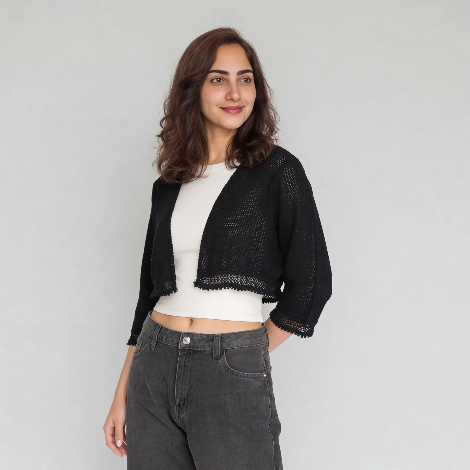Cotton Boxy Fit Cropped Lace Shrug - Image 5