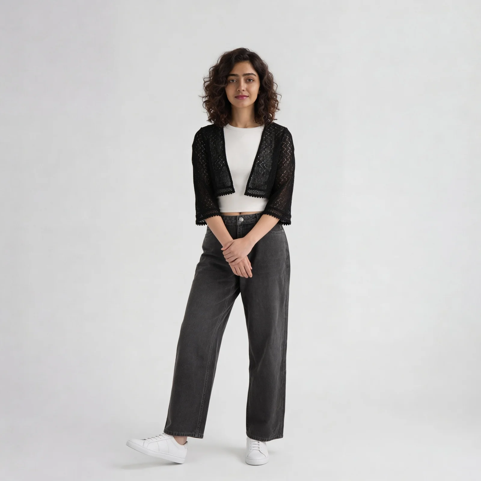 Cotton Boxy Fit Cropped Lace Shrug