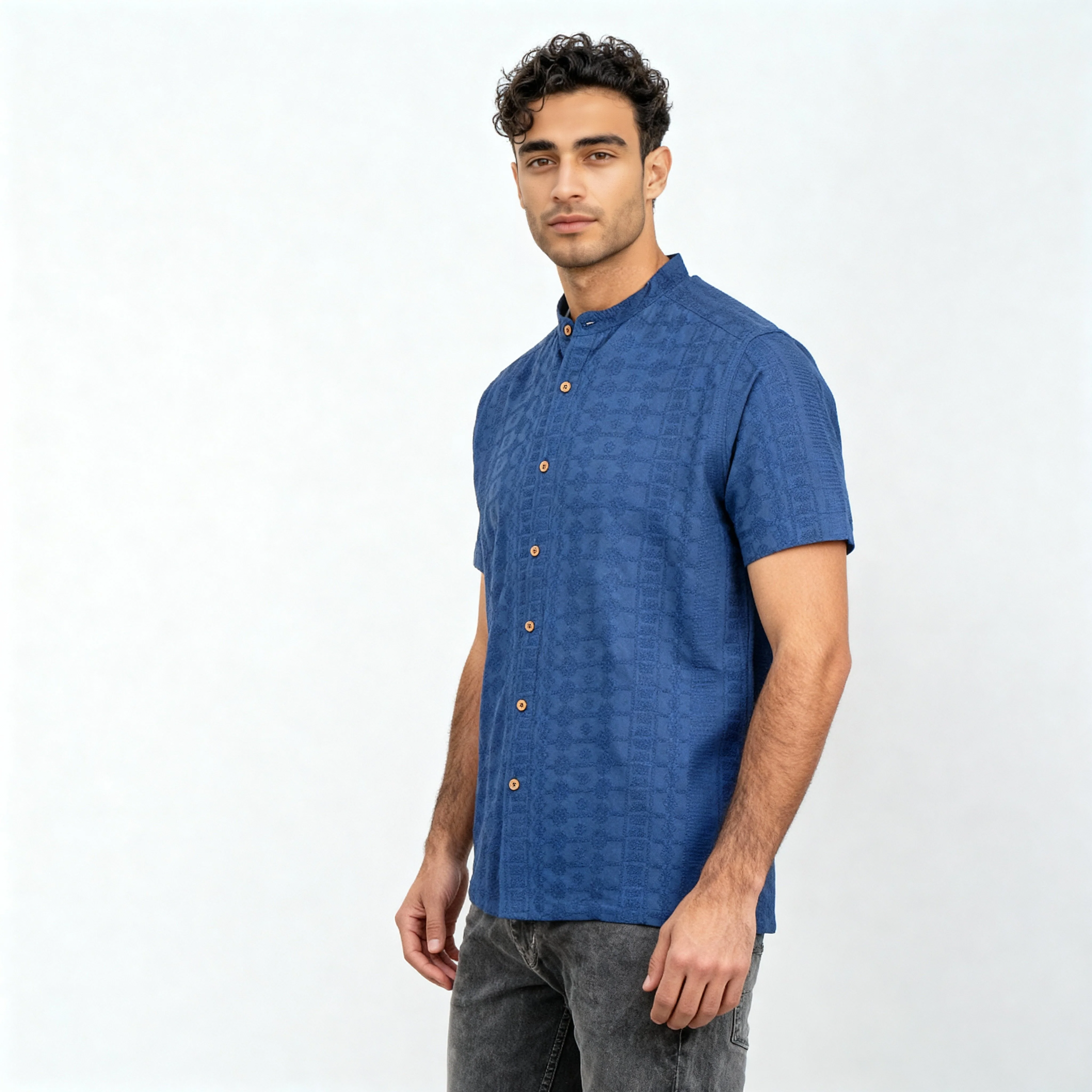 Cotton Mandarin Schiffli Shirt - Image 5