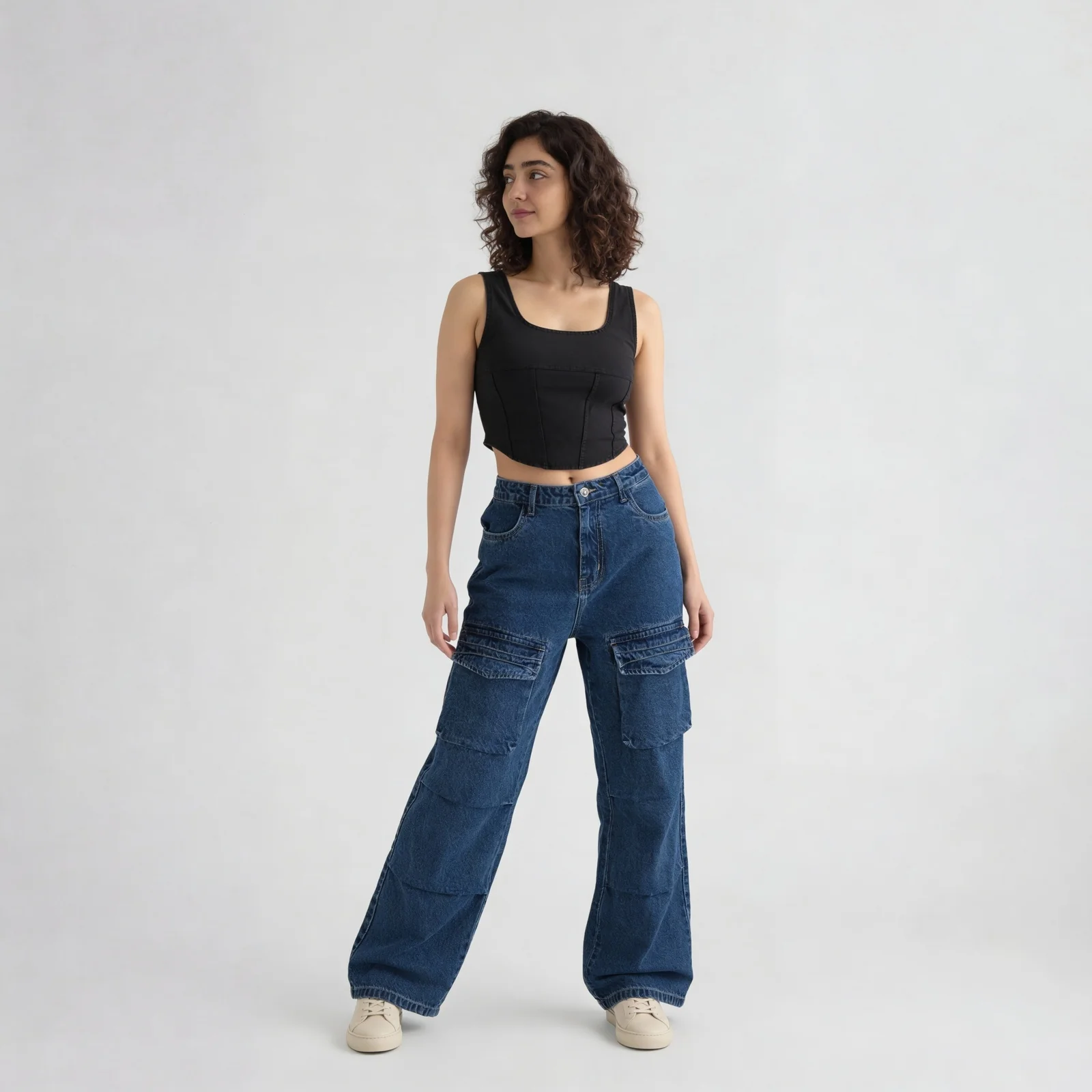 Square Neck Denim Crop Top
