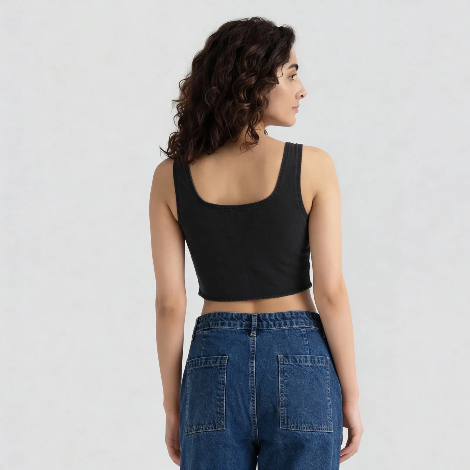 Square Neck Denim Crop Top - Image 3