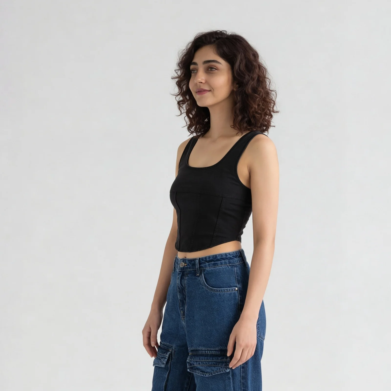 Square Neck Denim Crop Top - Image 5