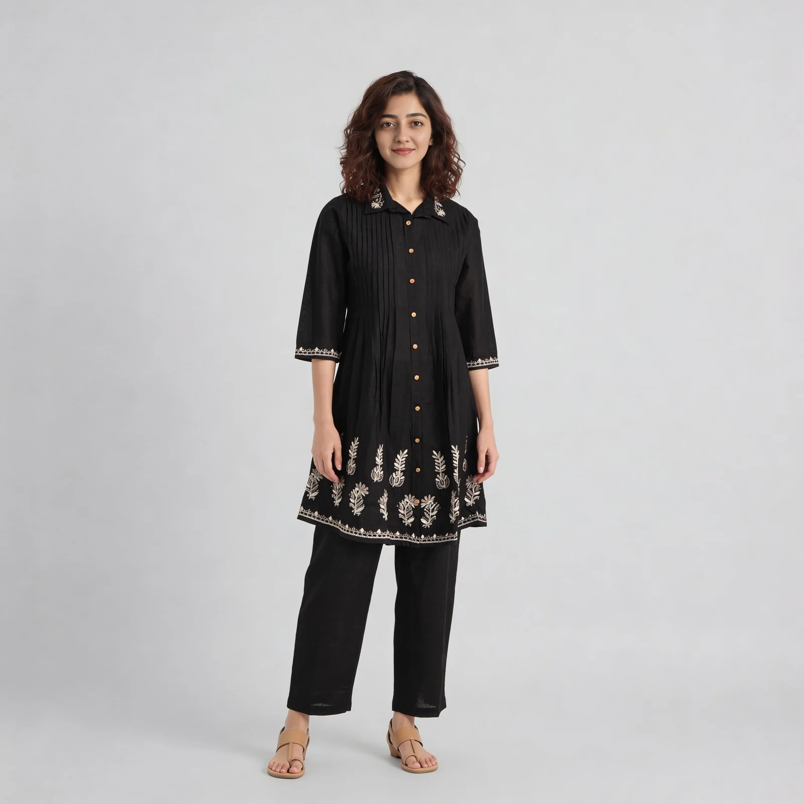Cotton Printed A Line Kurta with Pant Set - Image 2