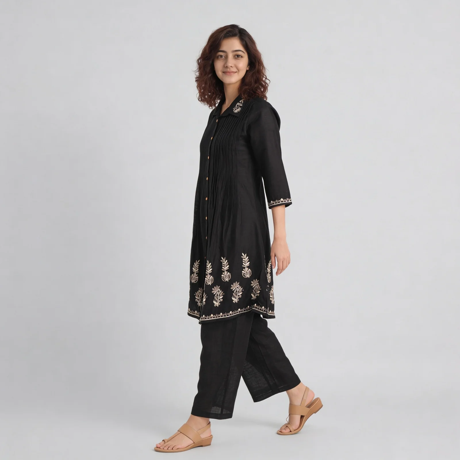 Cotton Printed A Line Kurta with Pant Set - Image 5