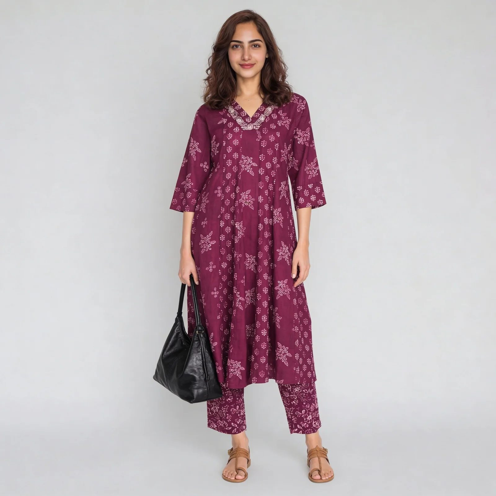 Cotton Printed A-Line Straight Pants