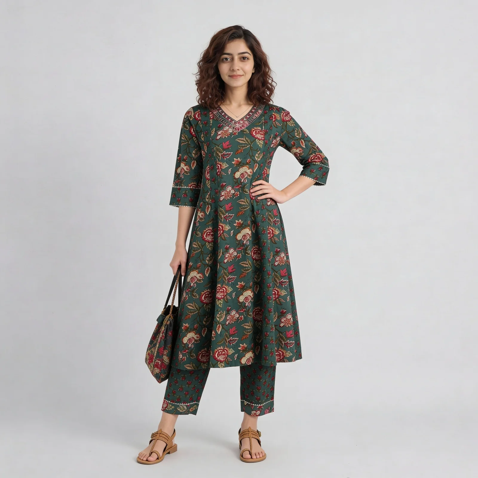 Cotton Printed A-Line Straight Pants