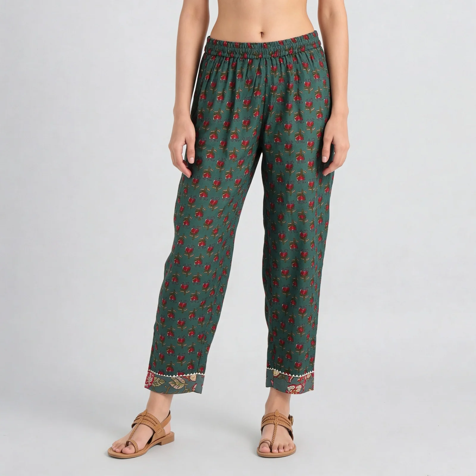 Cotton Printed A-Line Straight Pants - Image 2
