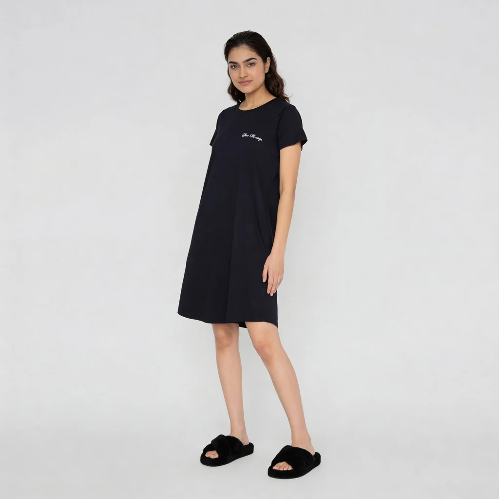 Cotton Printed Crew Neck Short Gown - Image 5