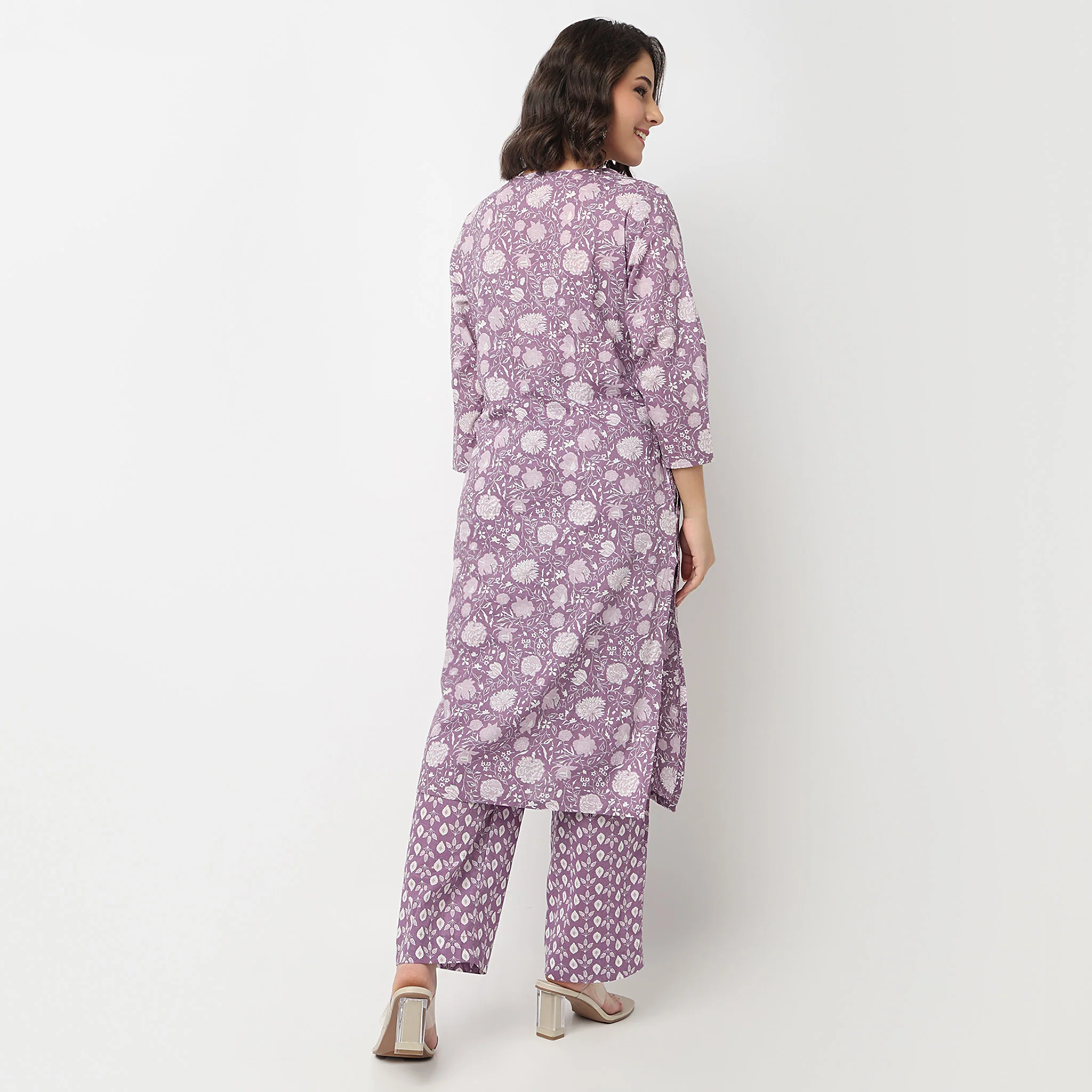 Cotton Printed Flared Kurta with Pant & with Dupatta Set - Image 3