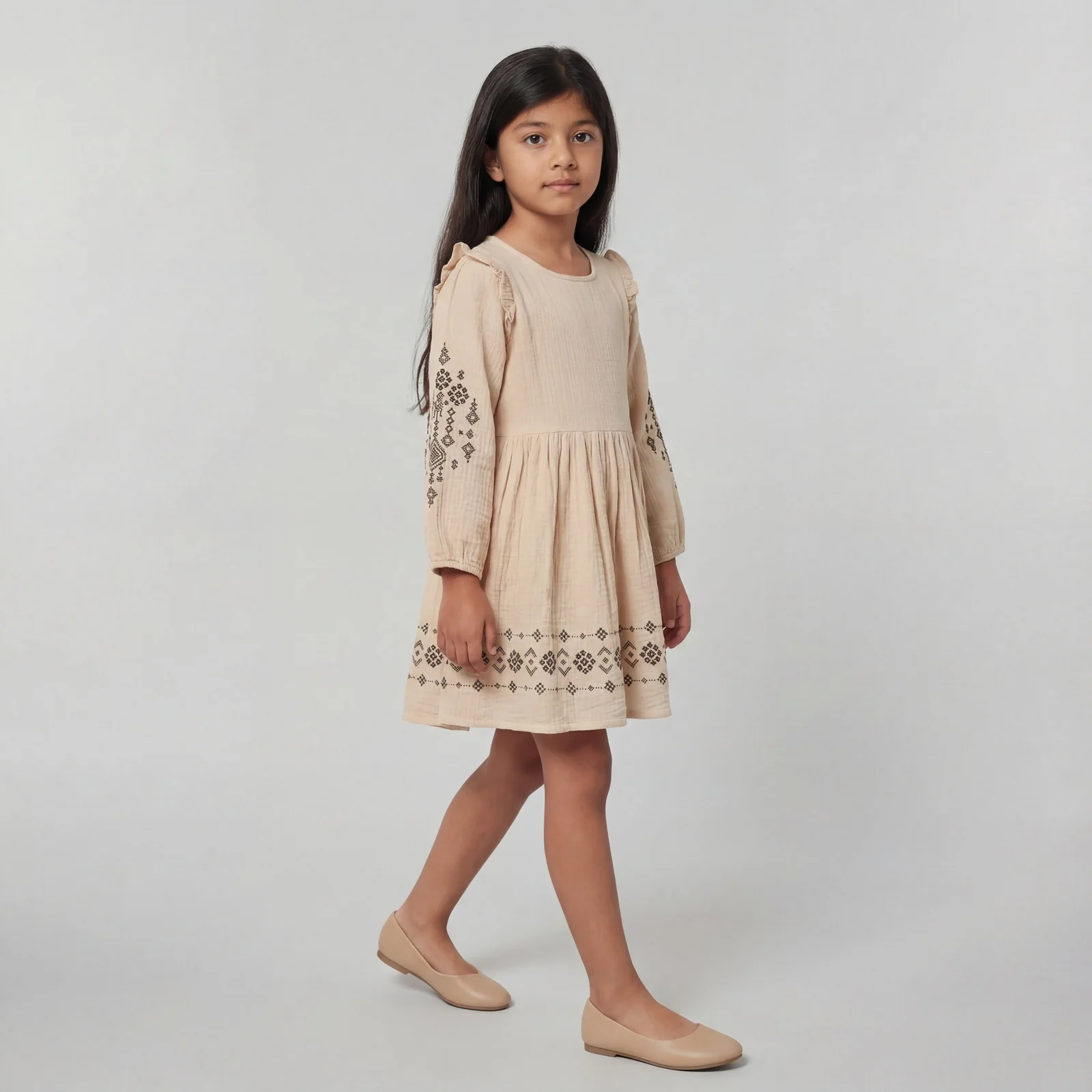 Girls Cotton Printed Full Sleeve Frock