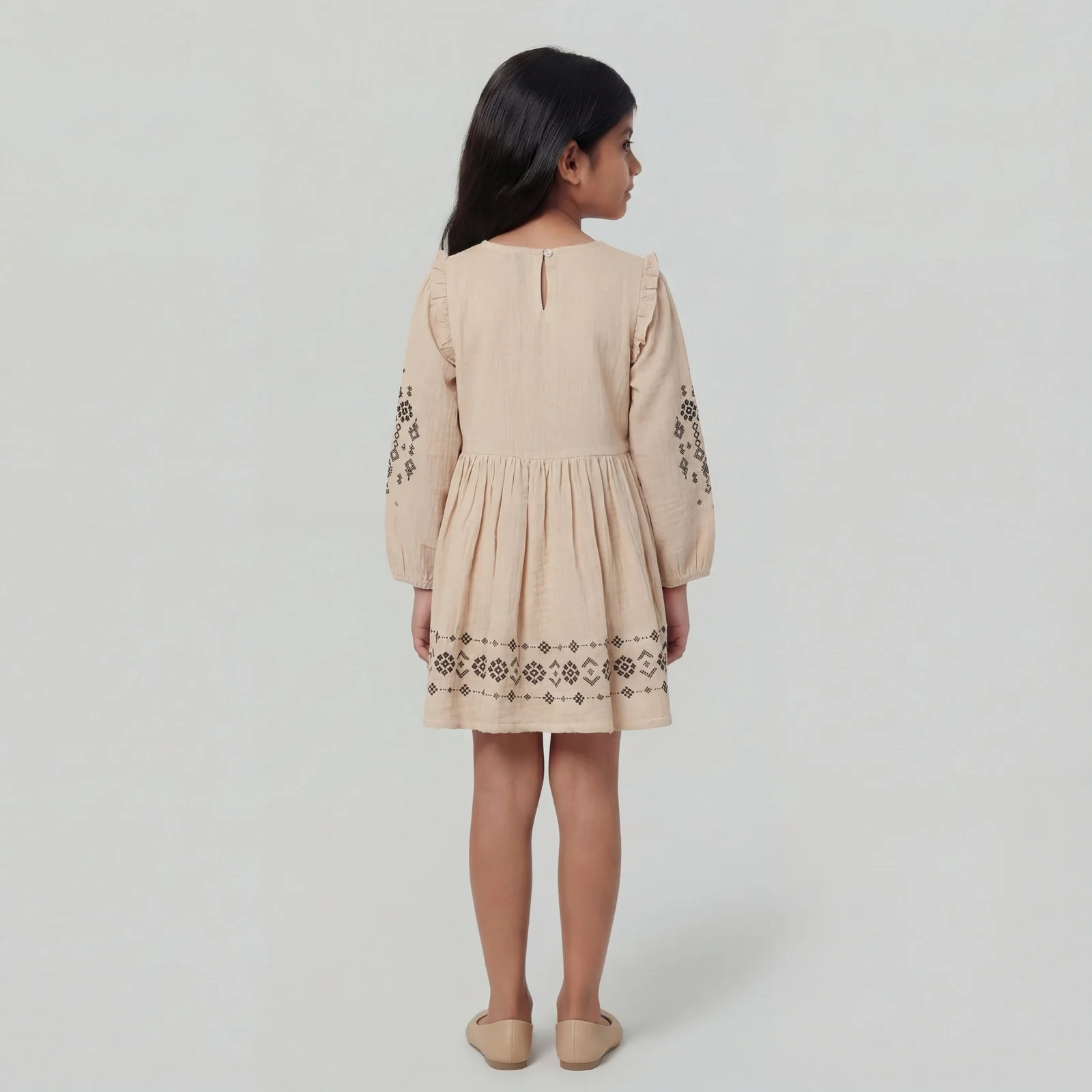 Girls Cotton Printed Full Sleeve Frock - Image 3