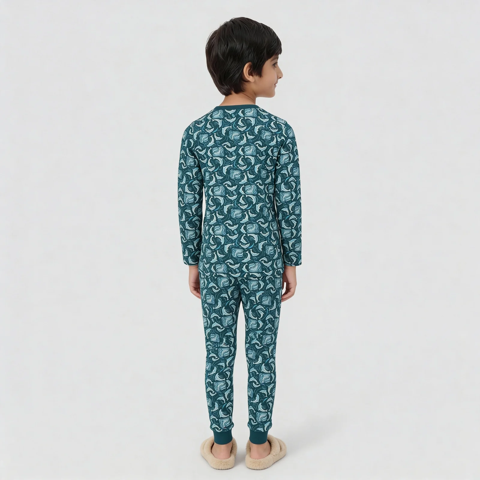 Boys Cotton Printed Crew Neck T-Shirt with Track Pant Sleepwear Set - Image 3