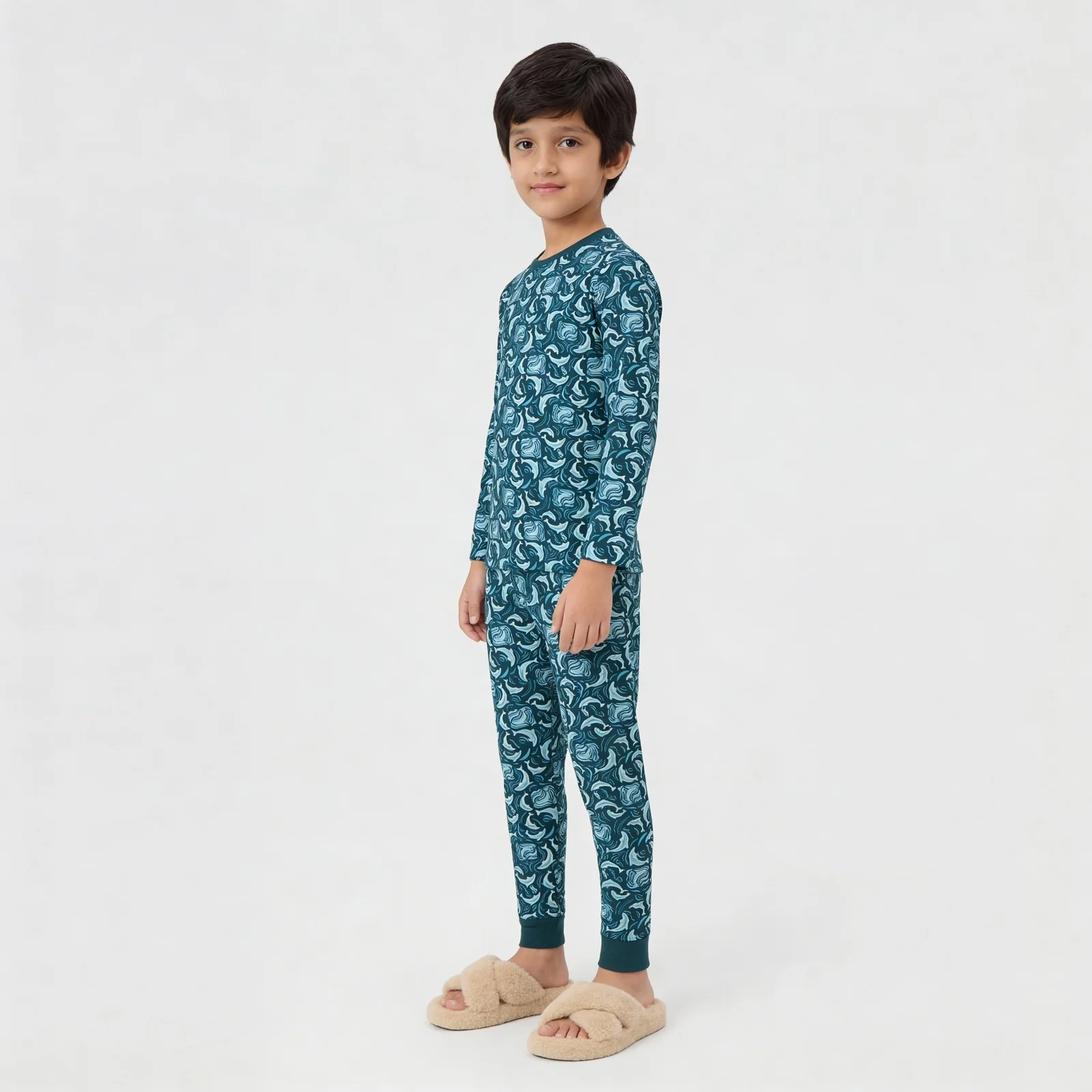 Boys Cotton Printed Crew Neck T-Shirt with Track Pant Sleepwear Set - Image 5