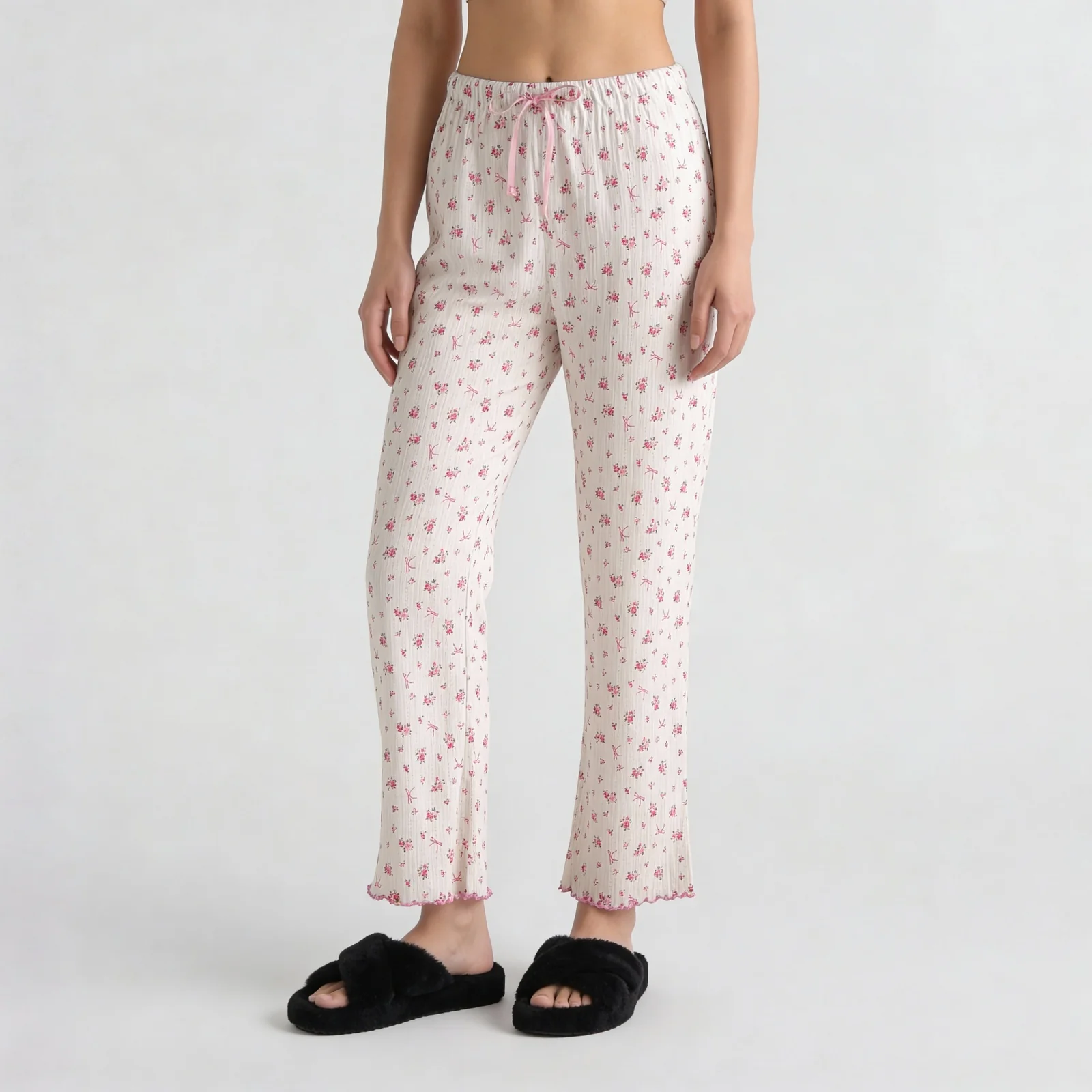 Cotton Printed V- Neck Top with Pyjama Sleepwear Set - Image 2