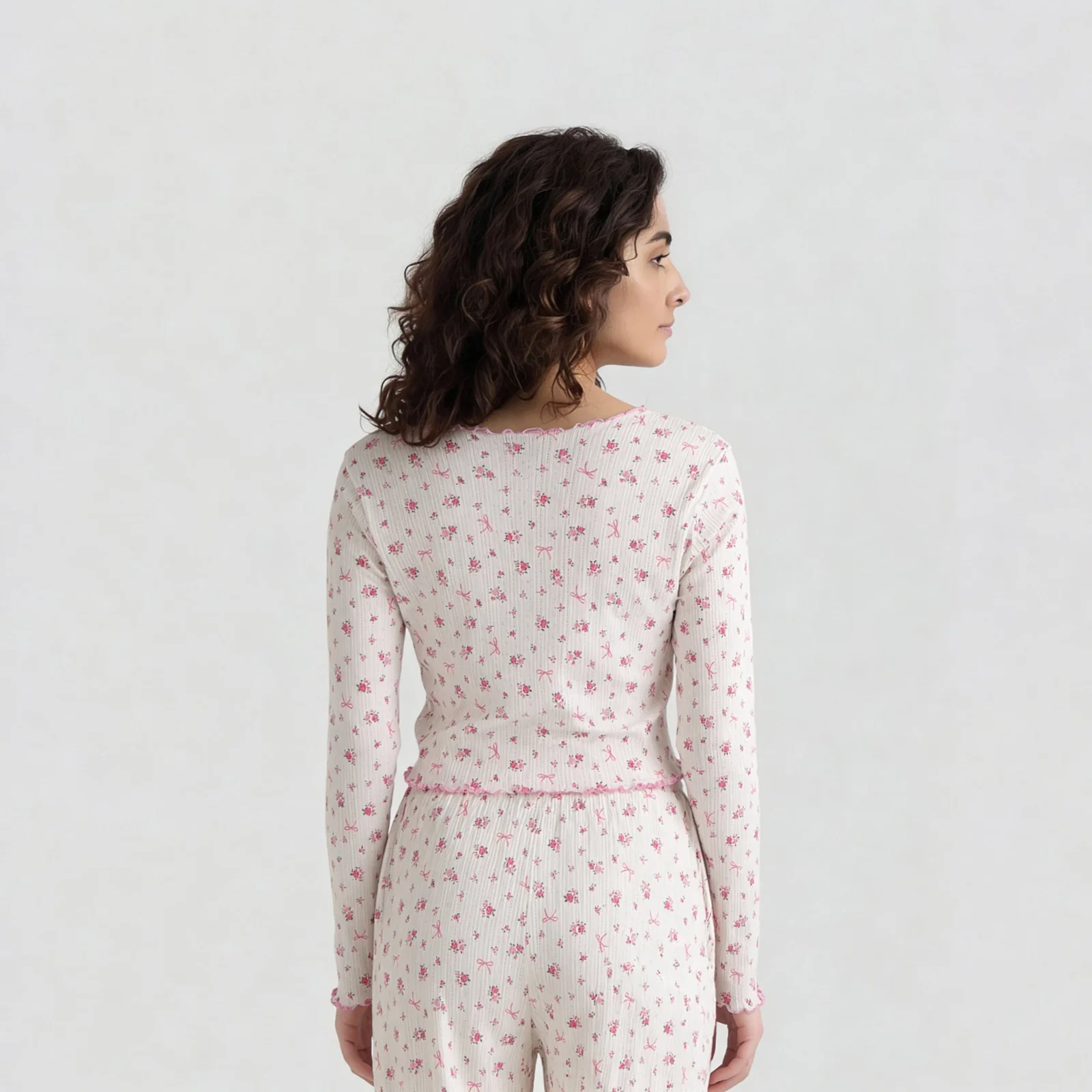 Cotton Printed V- Neck Top with Pyjama Sleepwear Set - Image 4