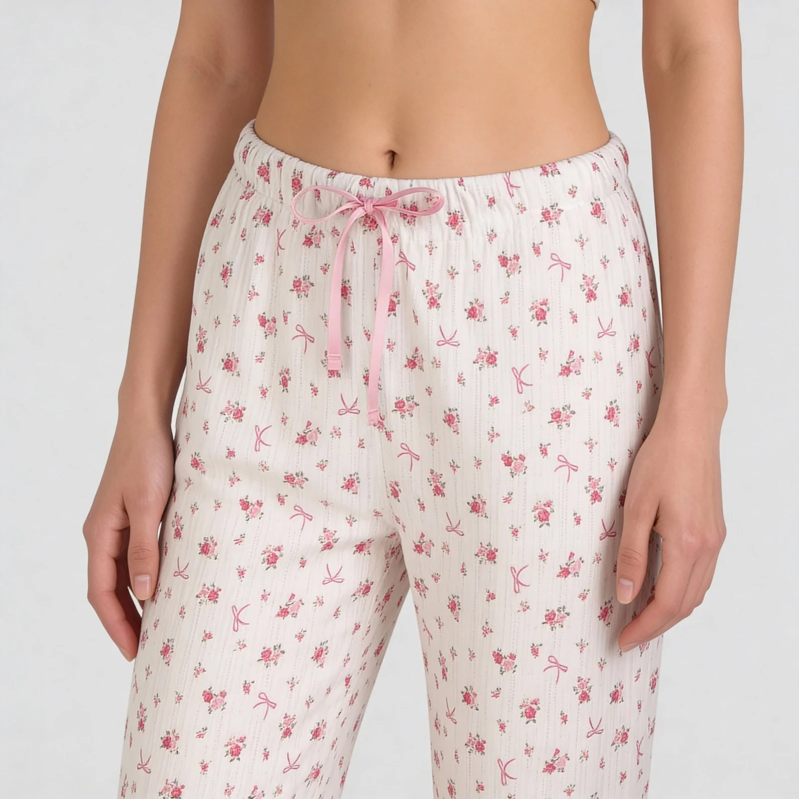 Cotton Printed V- Neck Top with Pyjama Sleepwear Set - Image 7