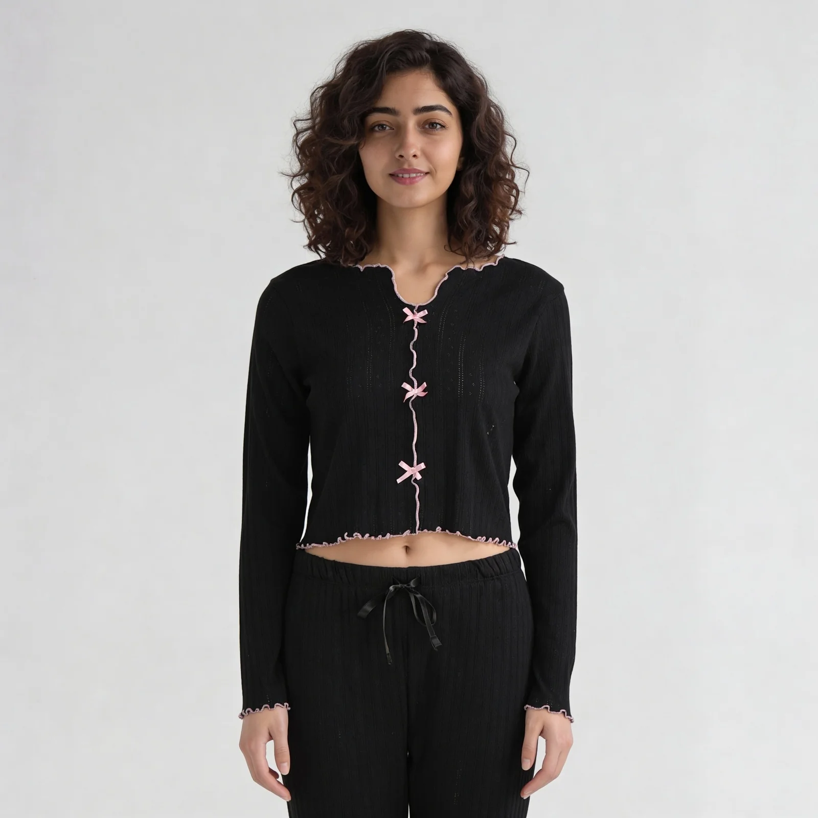 Cotton Structured Crop Top with Pyjama Sleepwear Set - Image 3