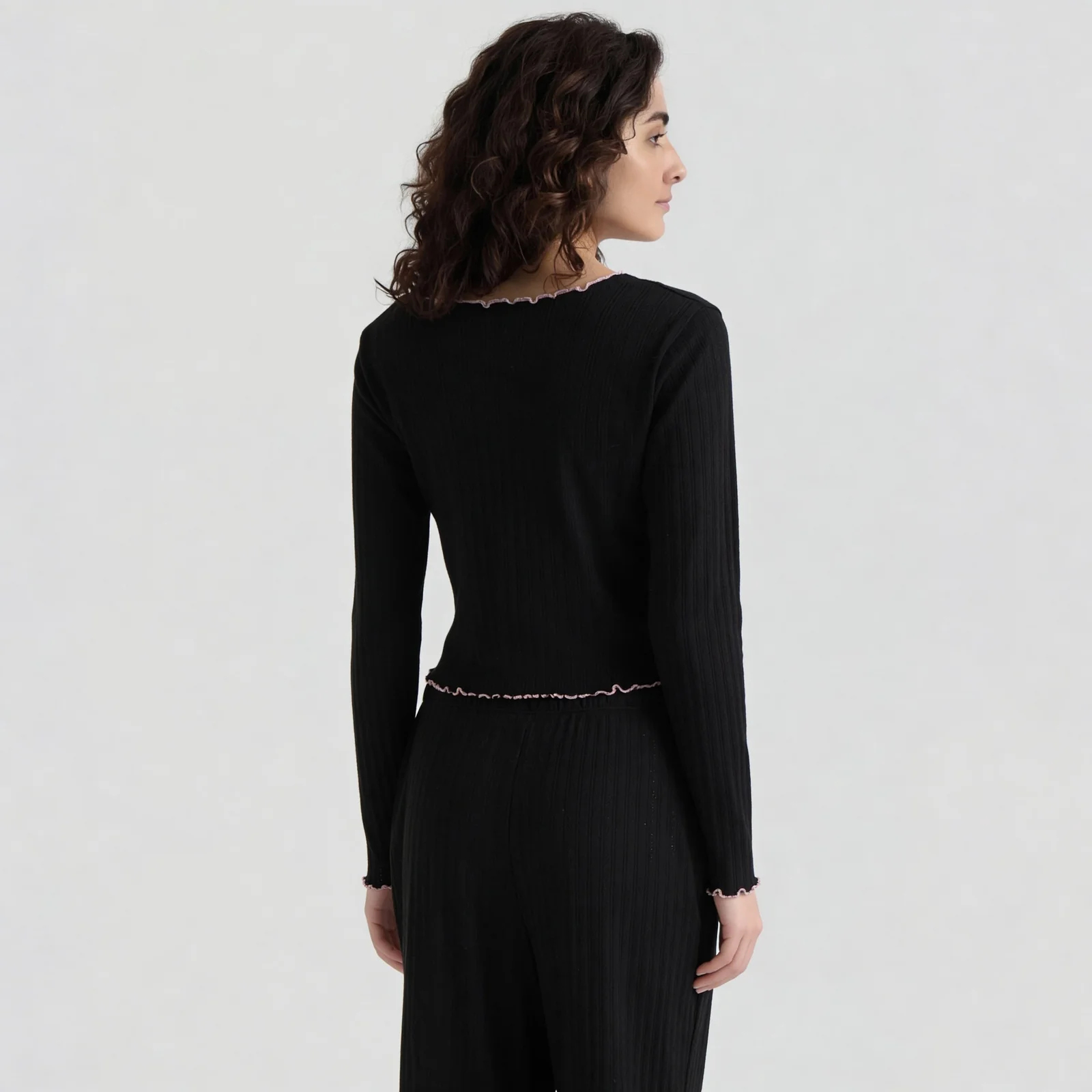 Cotton Structured Crop Top with Pyjama Sleepwear Set - Image 4
