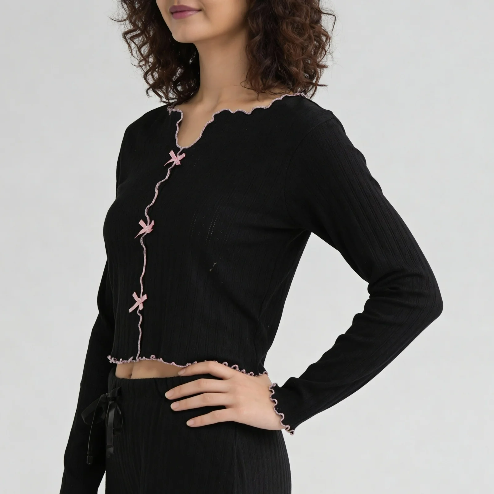 Cotton Structured Crop Top with Pyjama Sleepwear Set - Image 5
