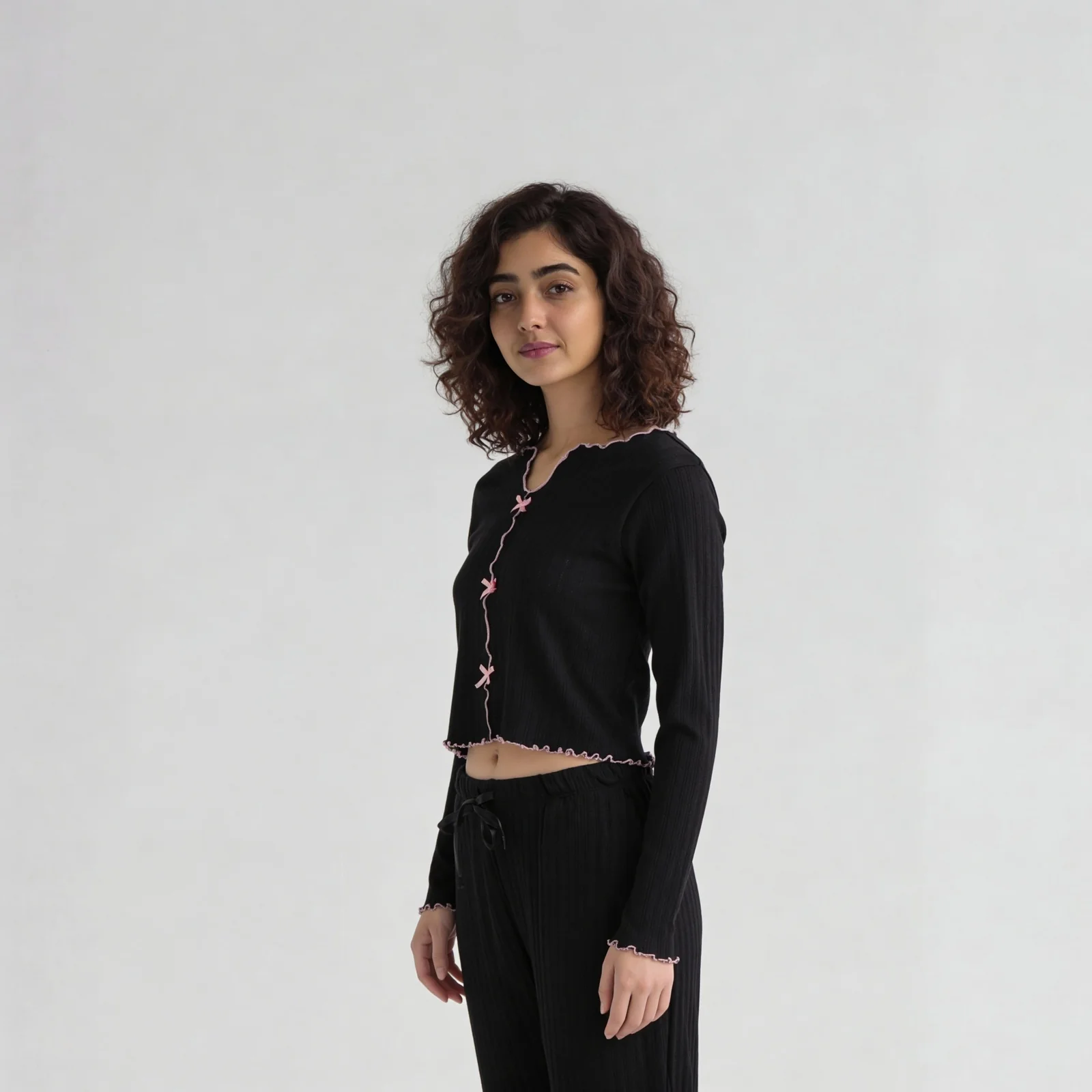 Cotton Structured Crop Top with Pyjama Sleepwear Set - Image 6