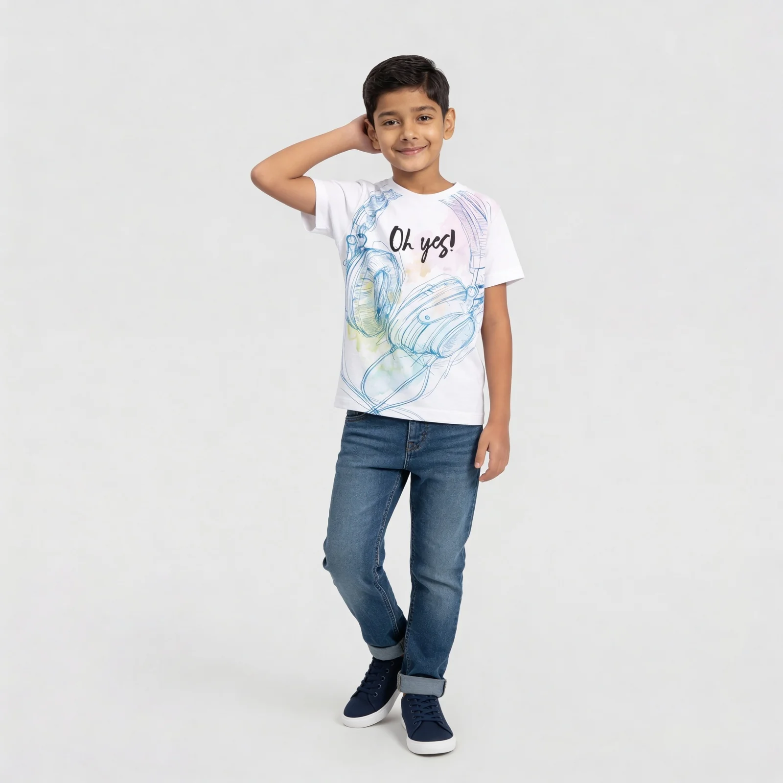 Boys Cotton Printed Crew Neck T-Shirt
