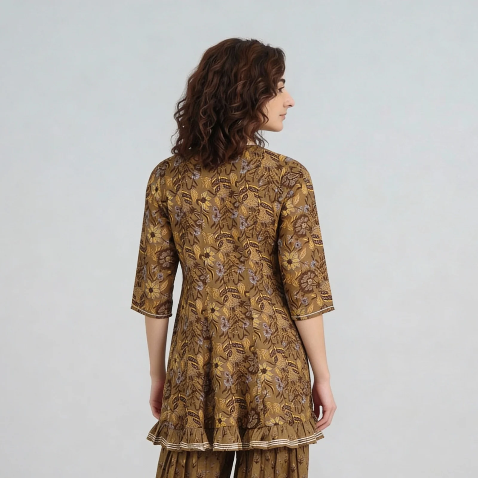 Cotton Printed Kalidar Kurta with Sharara & with Dupatta Set - Image 3