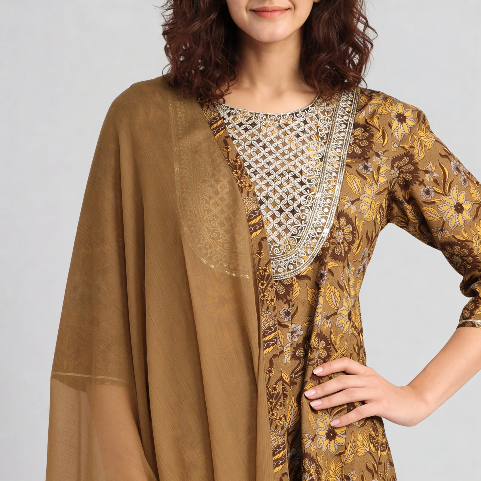 Cotton Printed Kalidar Kurta with Sharara & with Dupatta Set - Image 4