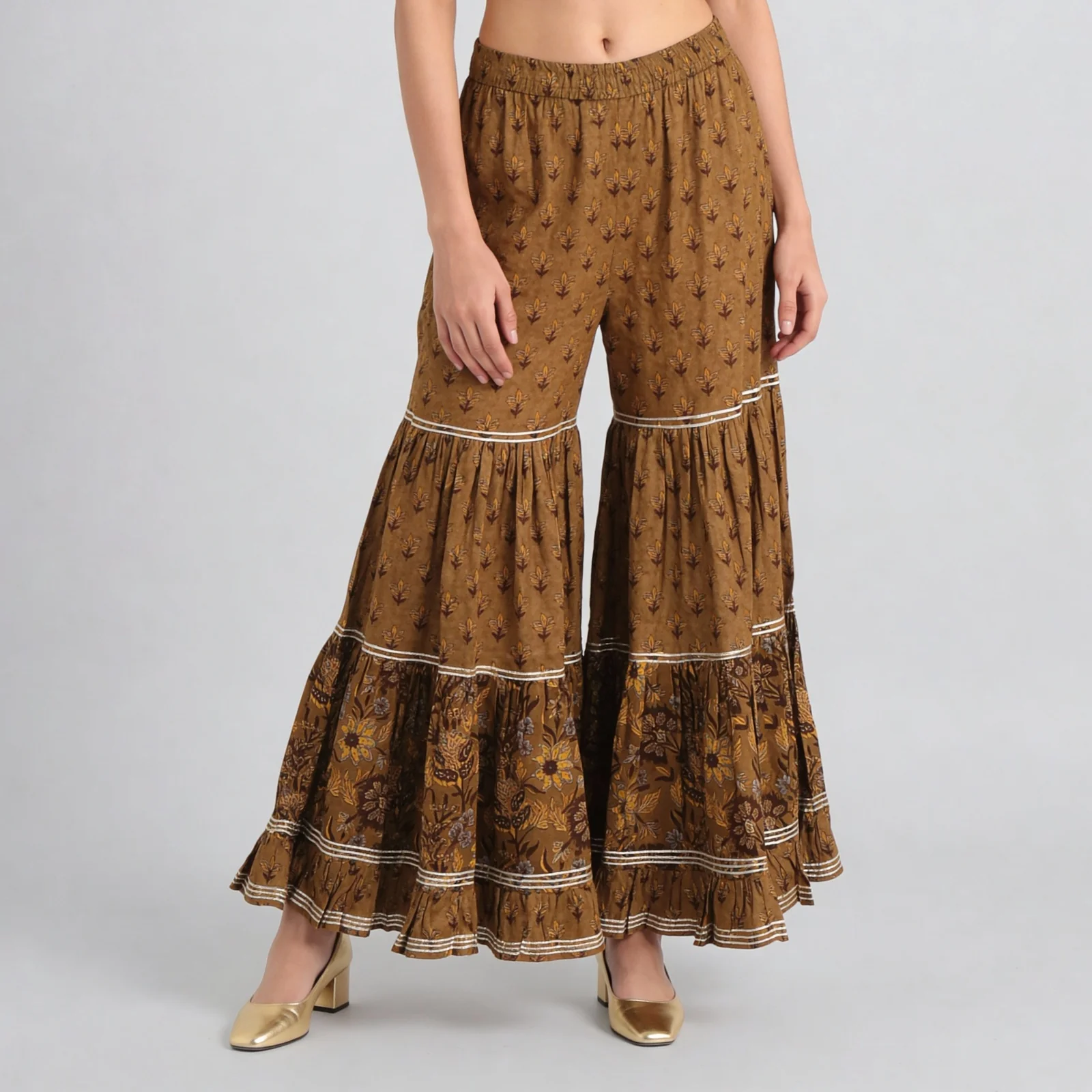 Cotton Printed Kalidar Kurta with Sharara & with Dupatta Set - Image 6