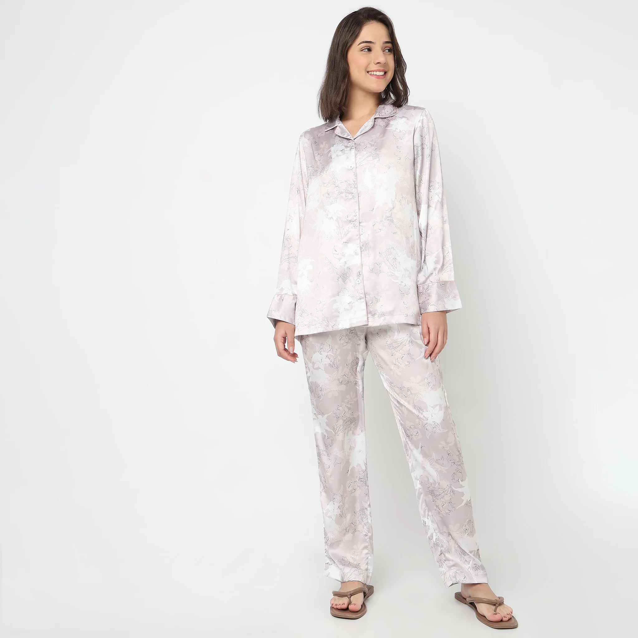 Cotton Printed Shirt with Pyjama Sleepwear Set - Image 2