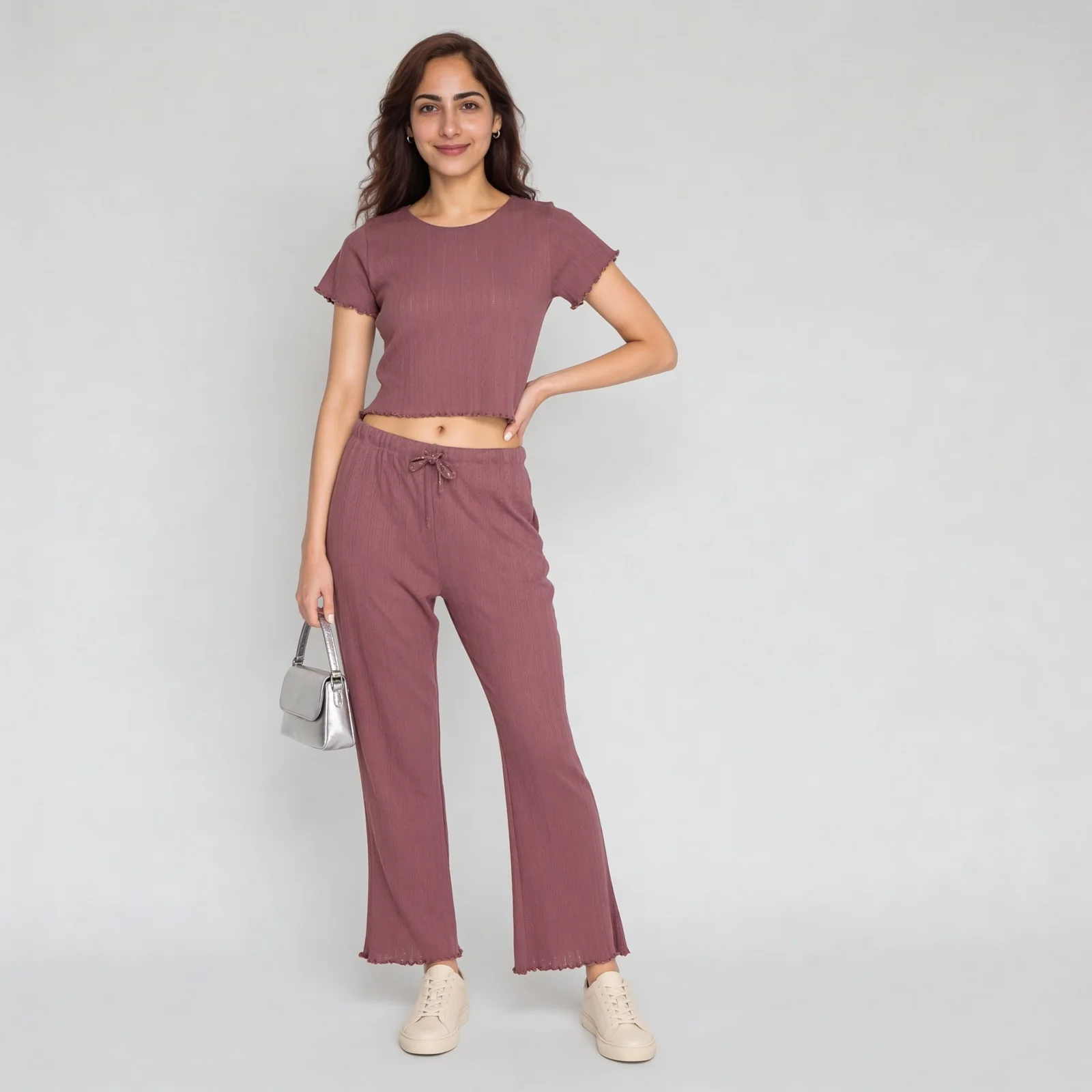 Cotton Textured Cop Top with Pyjama Sleepwear Set