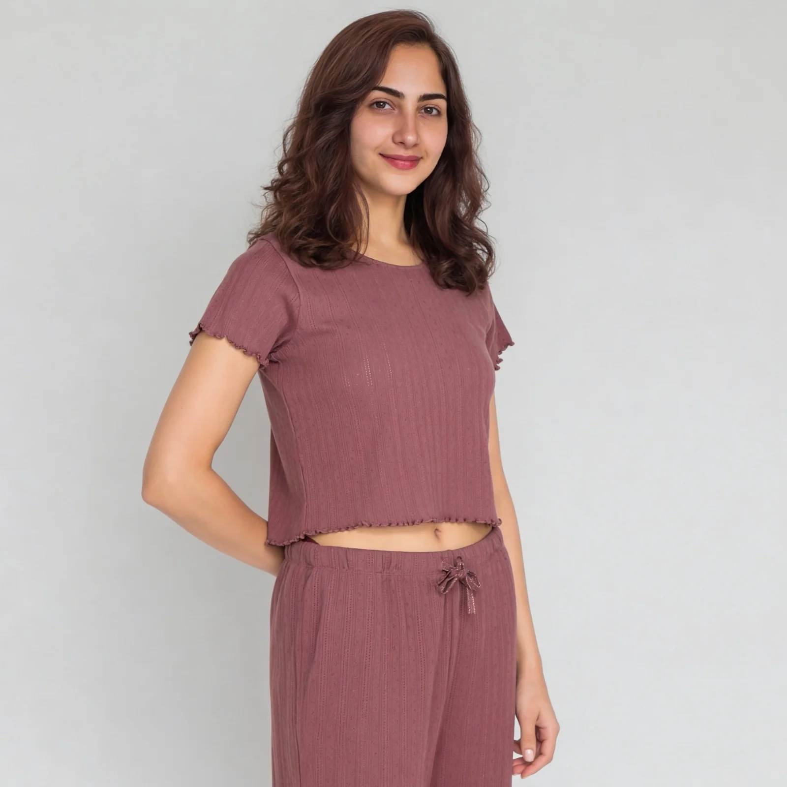 Cotton Textured Cop Top with Pyjama Sleepwear Set - Image 6