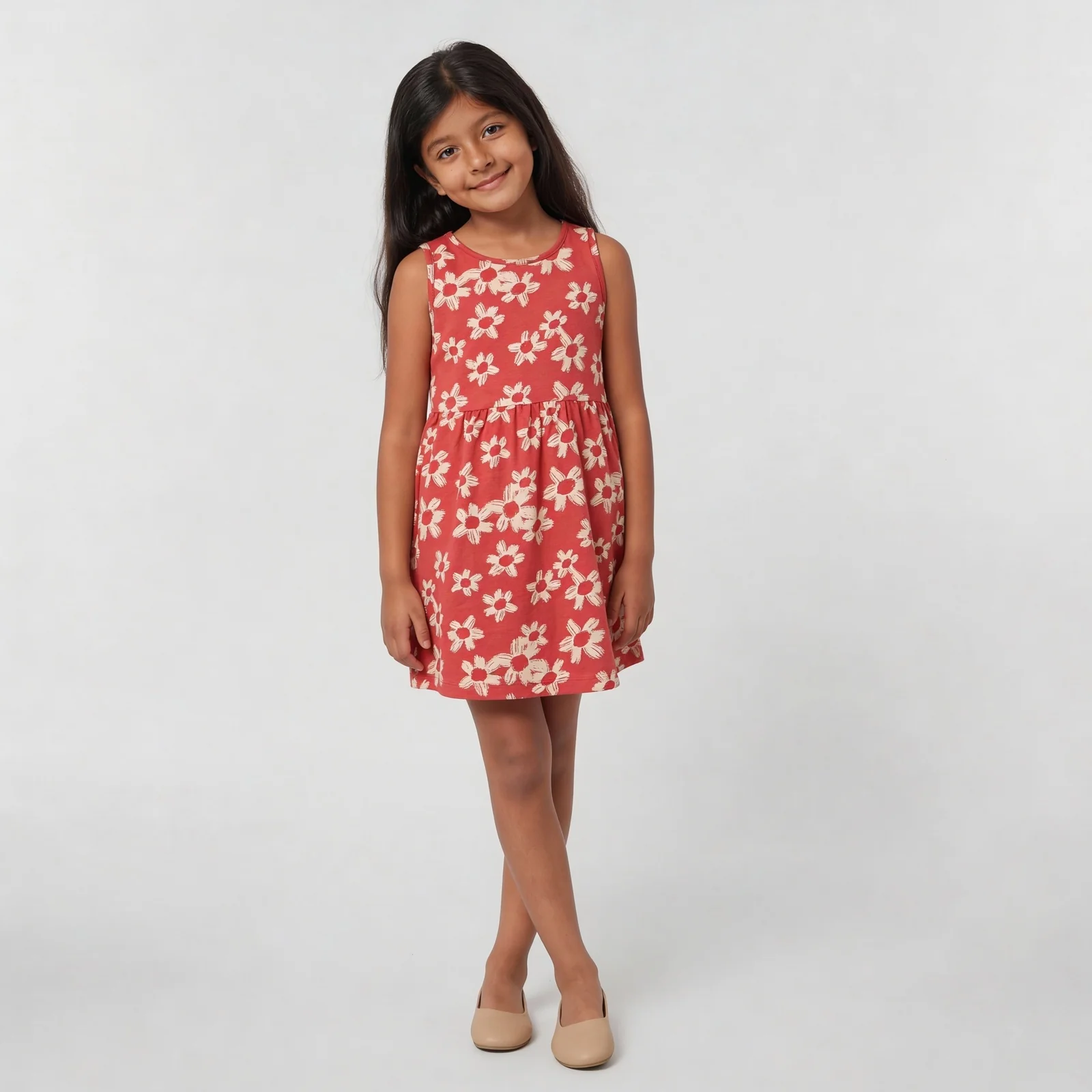 Girls Cotton Floral Sleeveless Frock - Image 2
