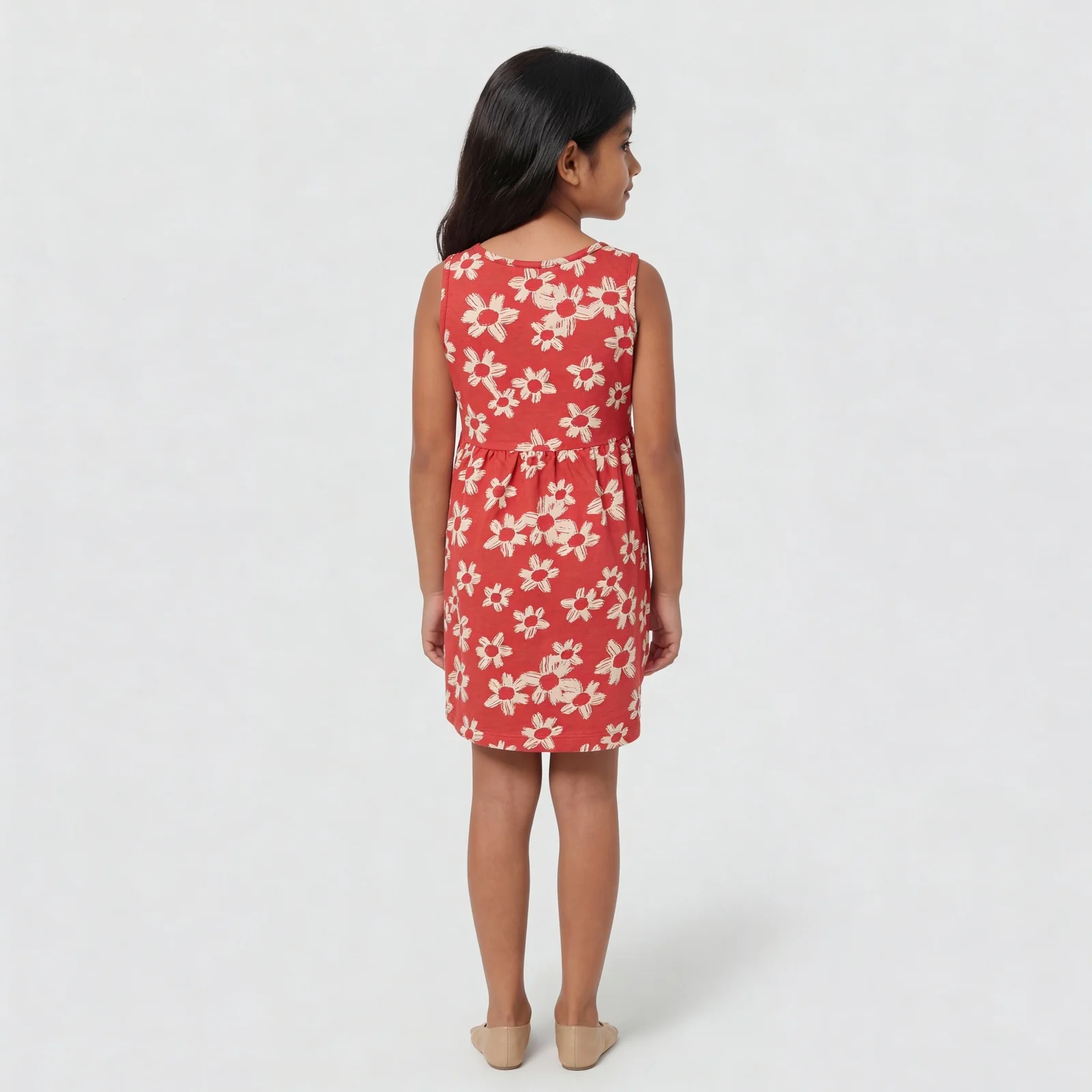 Girls Cotton Floral Sleeveless Frock - Image 3