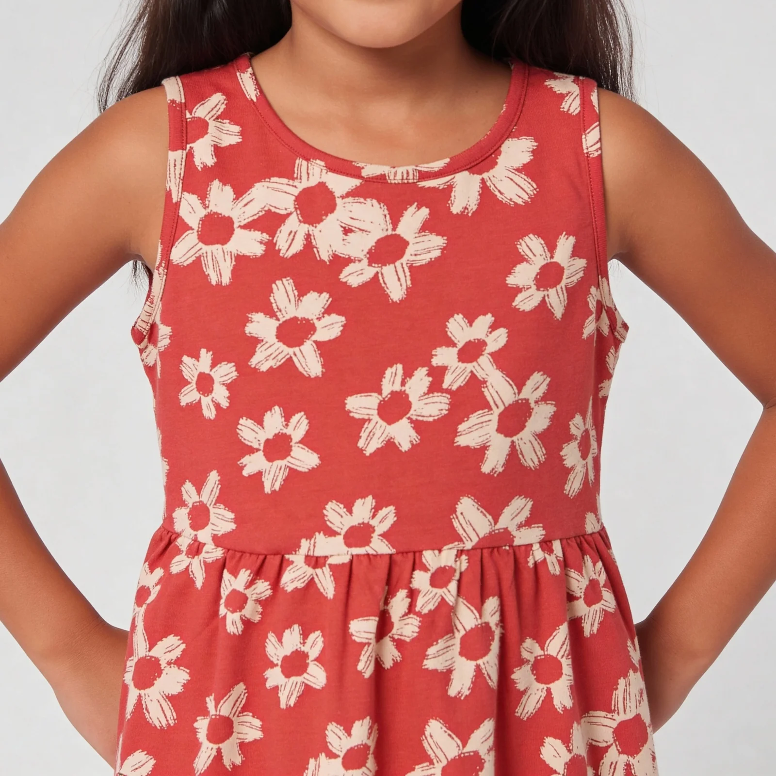 Girls Cotton Floral Sleeveless Frock - Image 4