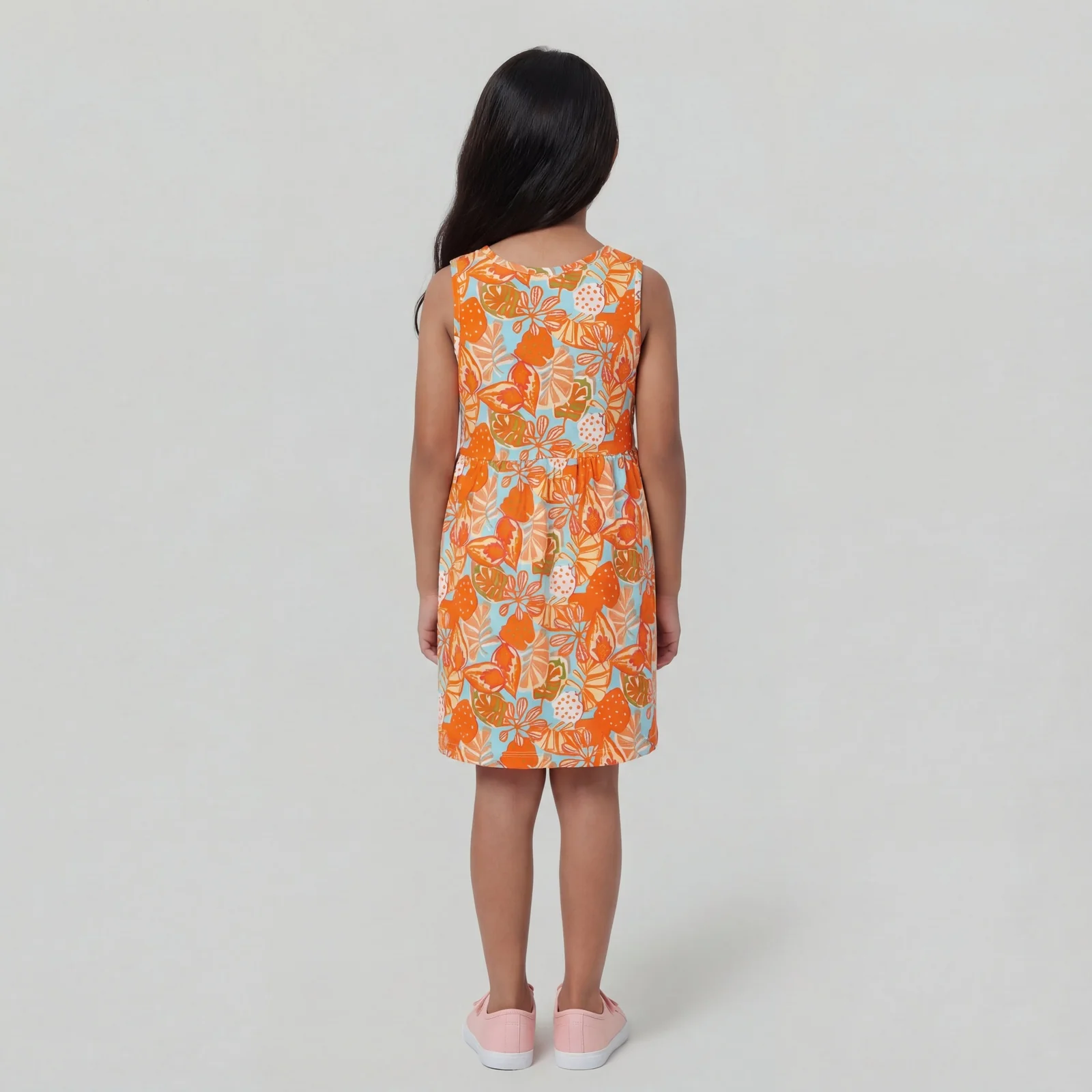 Girls Cotton Printed Sleeveless Frock - Image 2