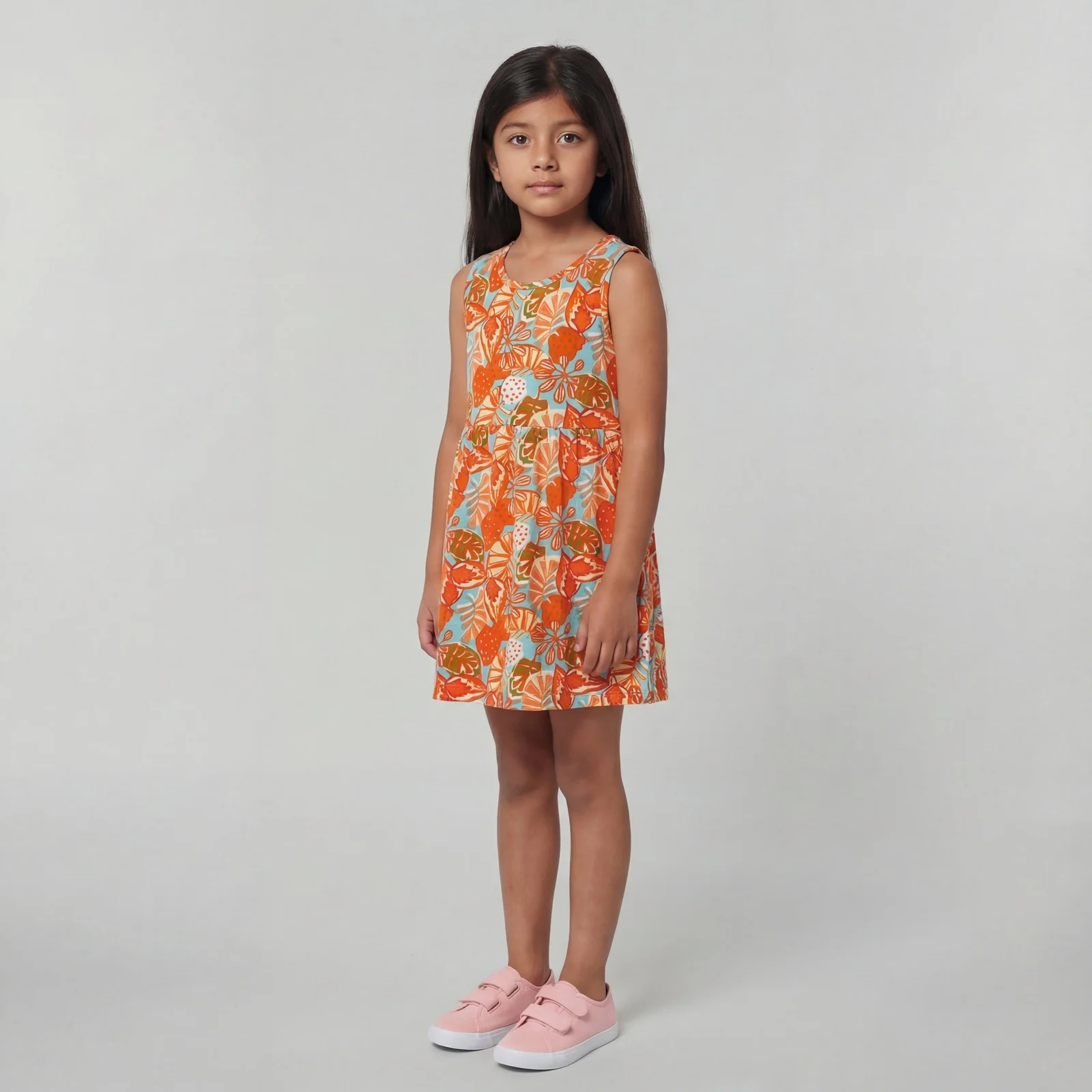 Girls Cotton Printed Sleeveless Frock - Image 4