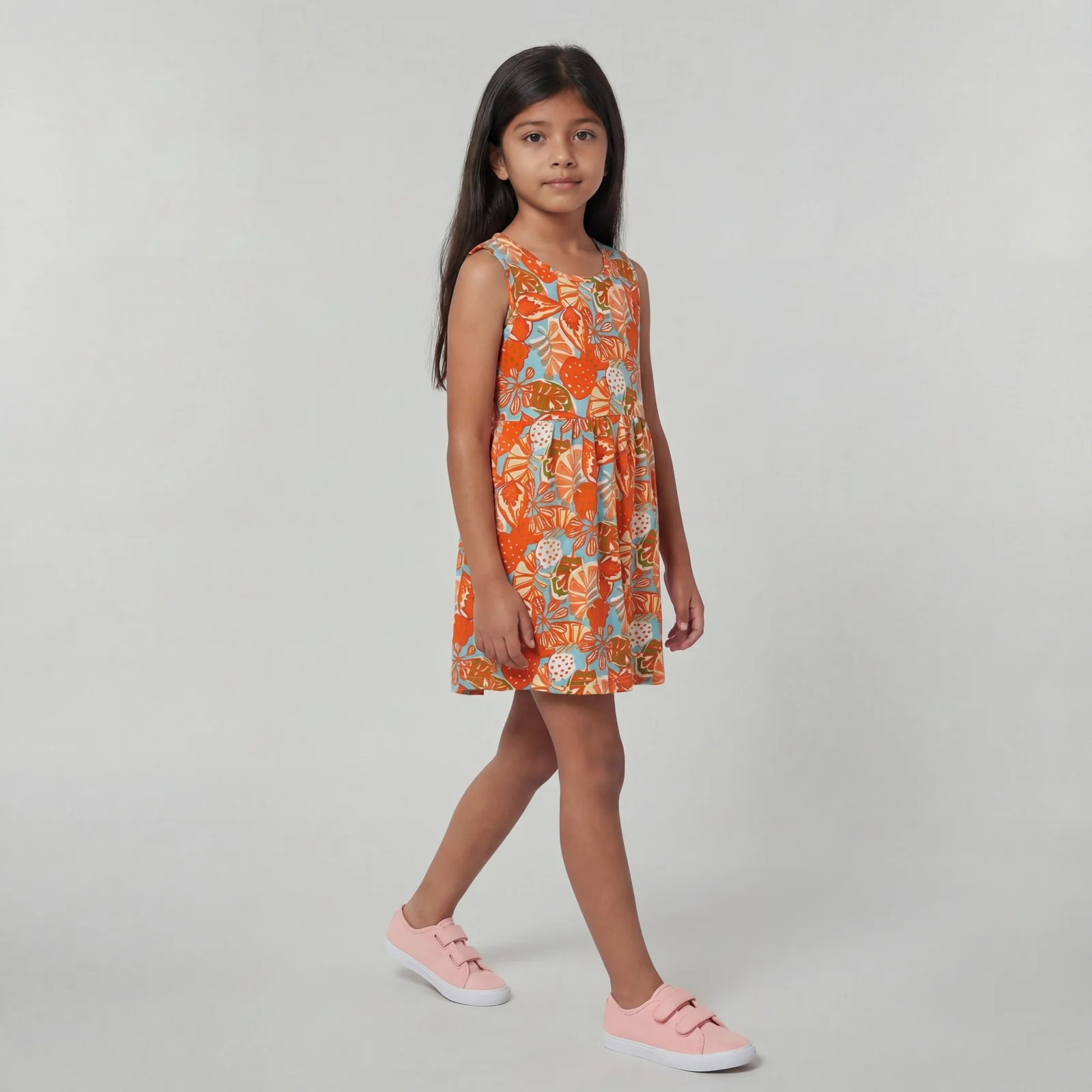 Girls Cotton Printed Sleeveless Frock - Image 5