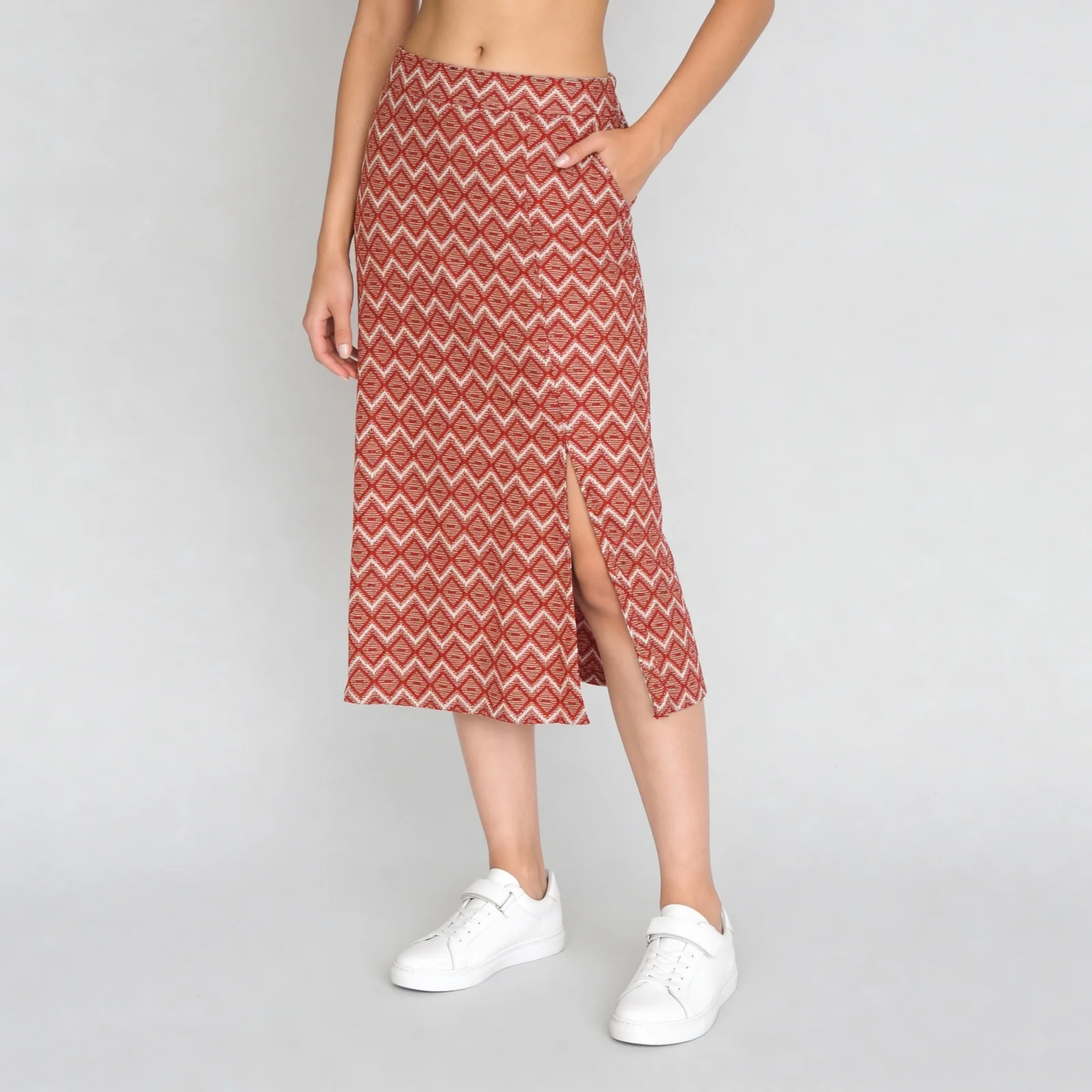 Cotton Printed Straight Slit Skirt - Image 5