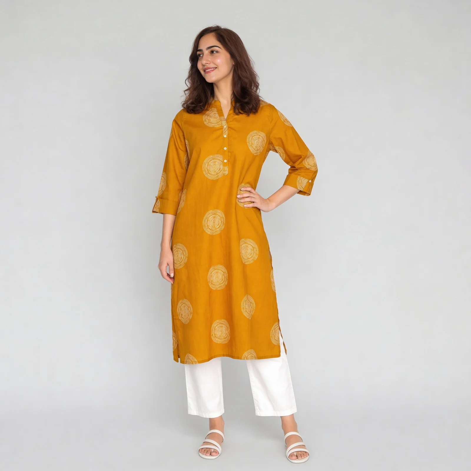 Printed Cotton Half Placket Long Kurta