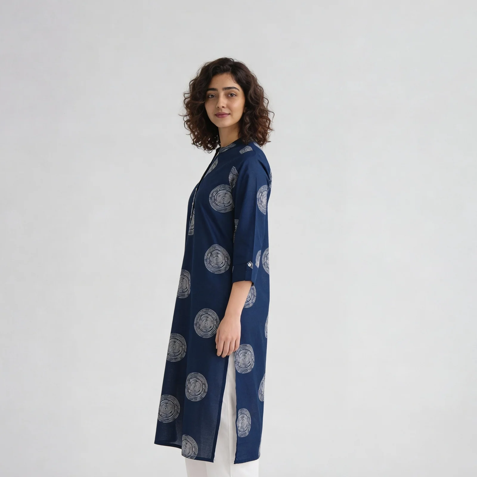 Printed Cotton Half Placket Long Kurta - Image 10