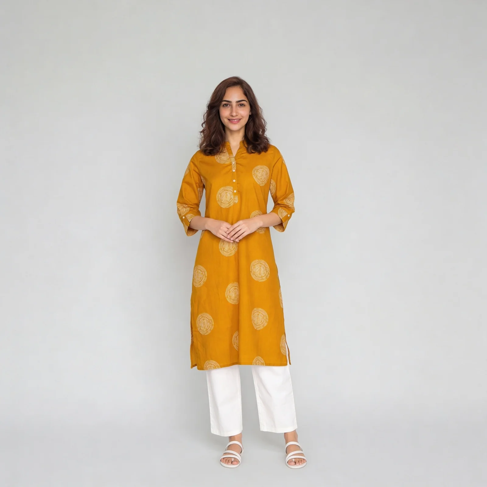 Printed Cotton Half Placket Long Kurta - Image 2