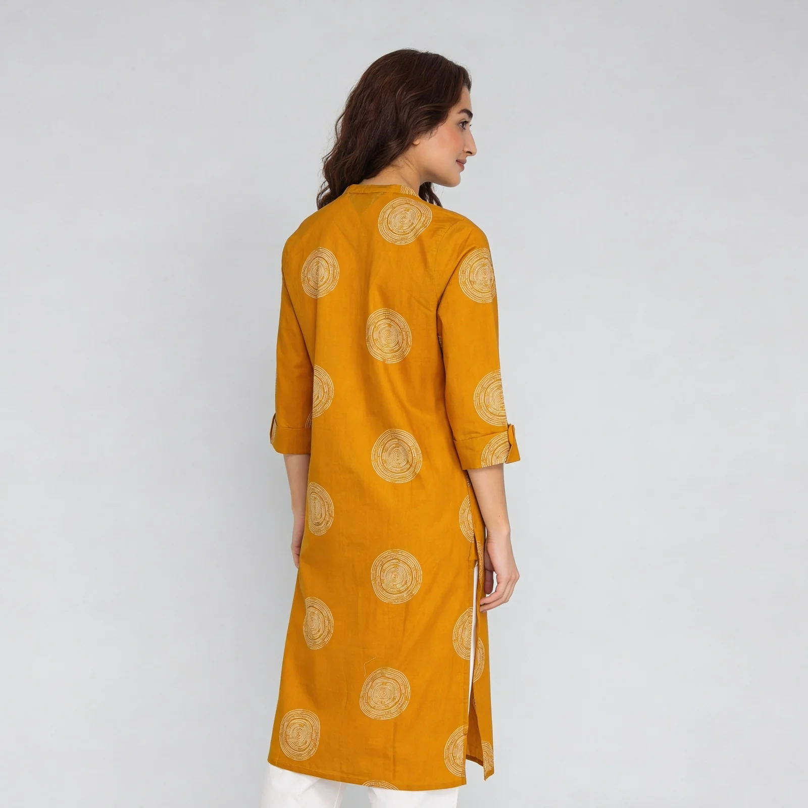 Printed Cotton Half Placket Long Kurta - Image 3