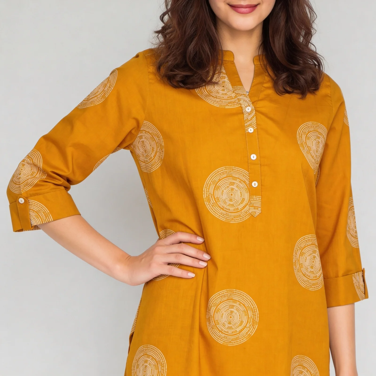 Printed Cotton Half Placket Long Kurta - Image 4