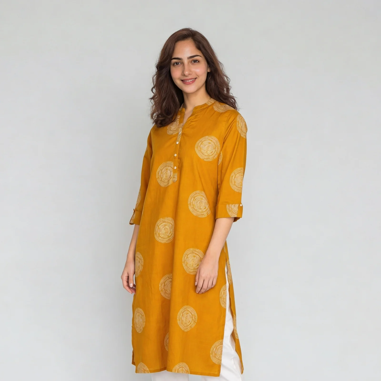 Printed Cotton Half Placket Long Kurta - Image 5