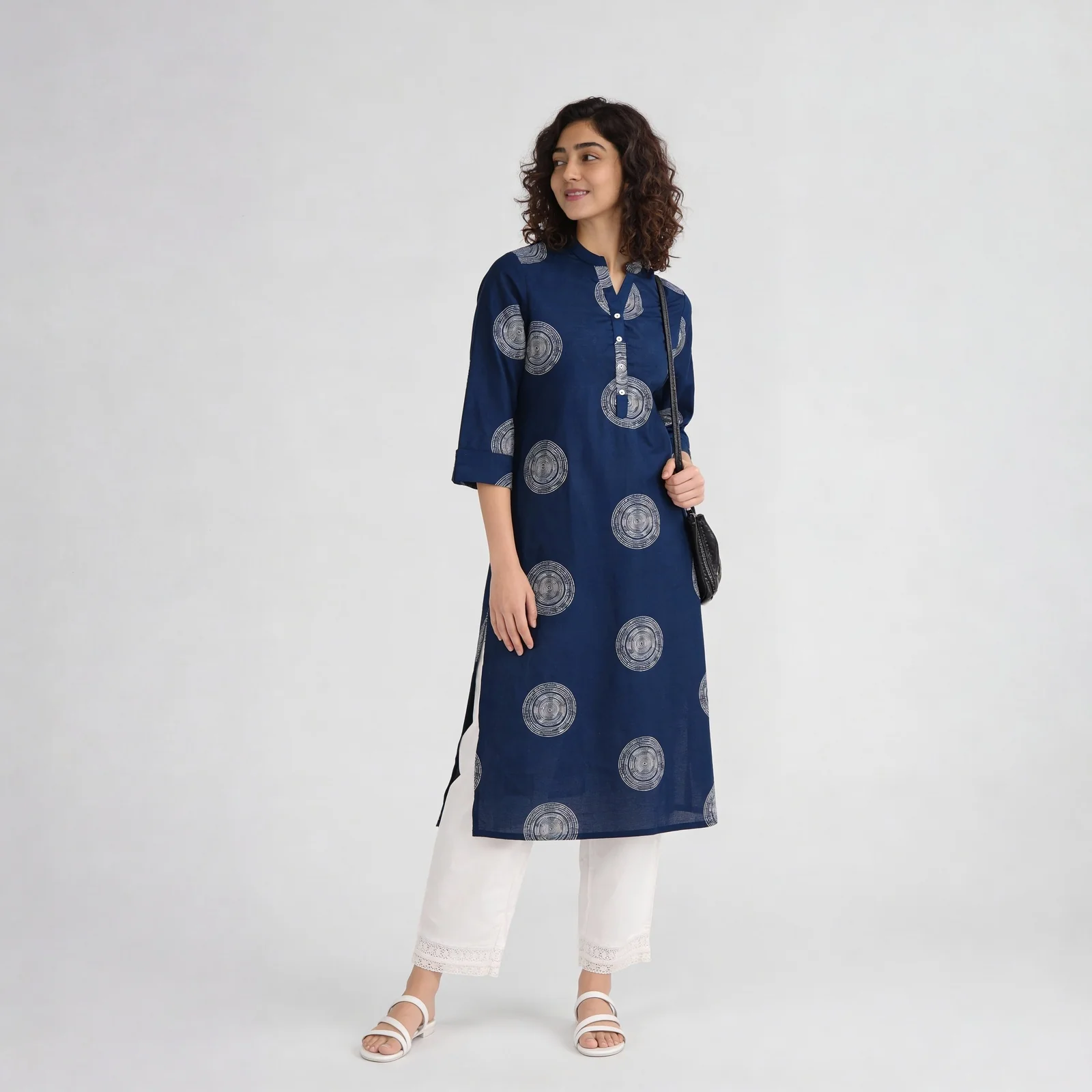 Printed Cotton Half Placket Long Kurta - Image 6
