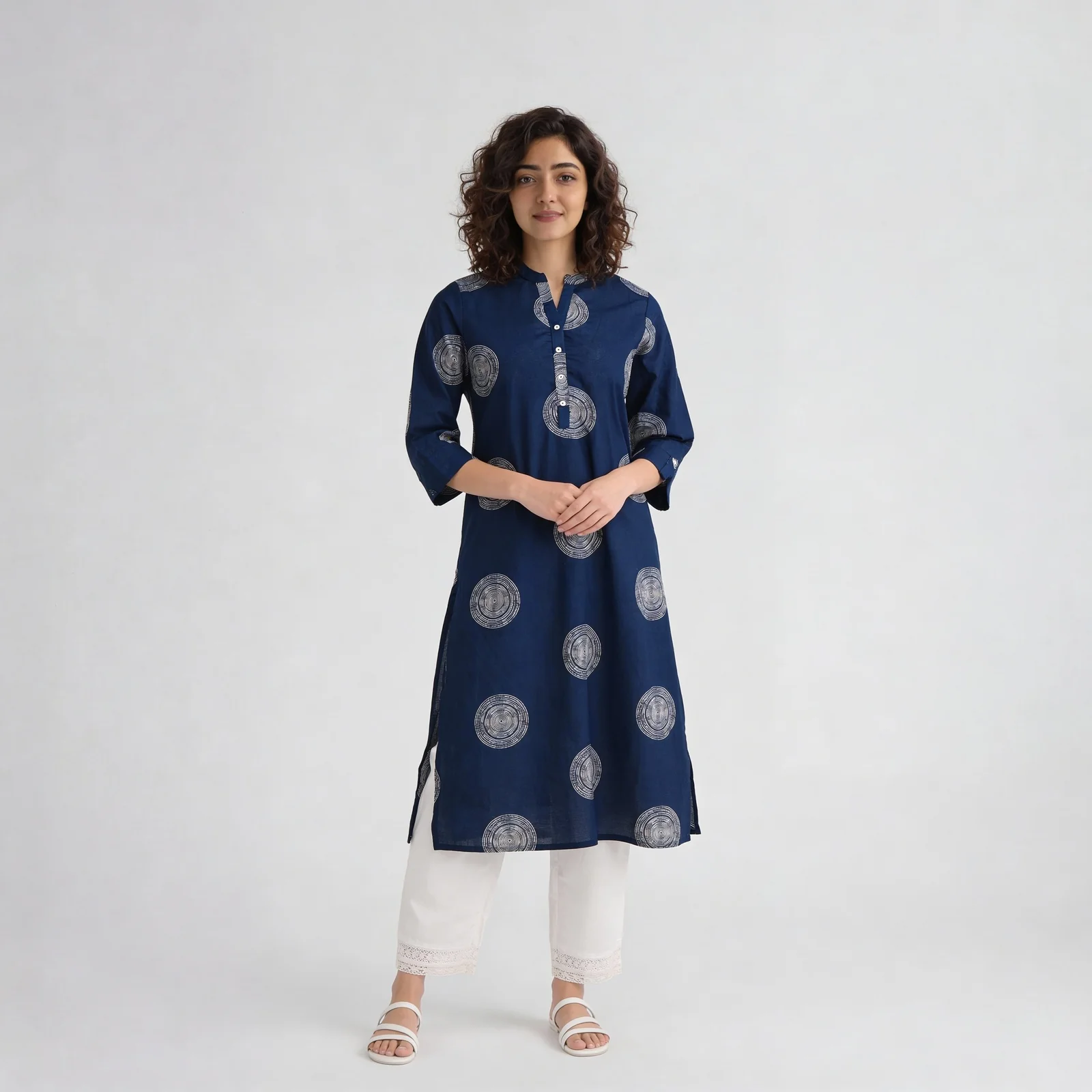 Printed Cotton Half Placket Long Kurta - Image 7