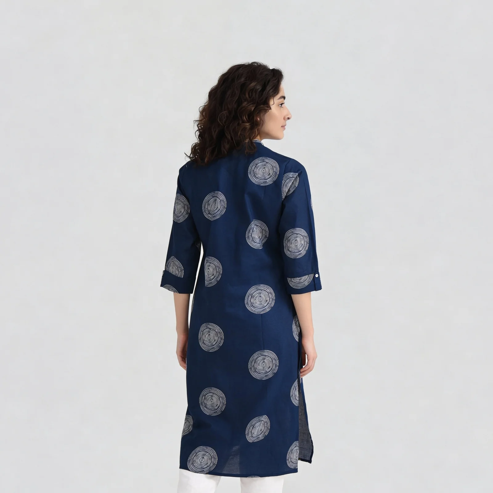 Printed Cotton Half Placket Long Kurta - Image 8
