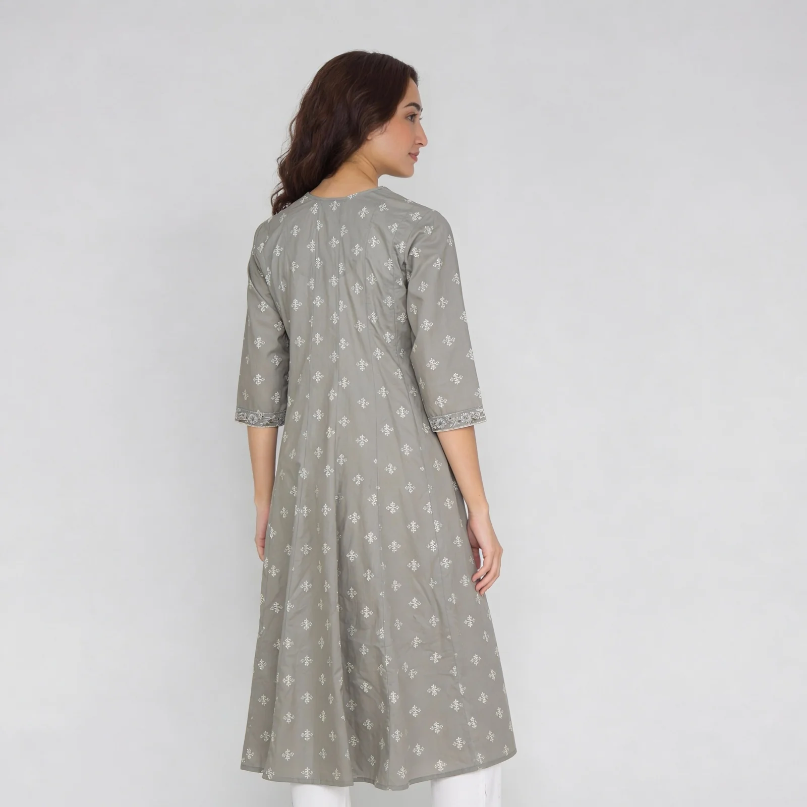 Printed V-Neck Kalidar Long Kurta - Image 3