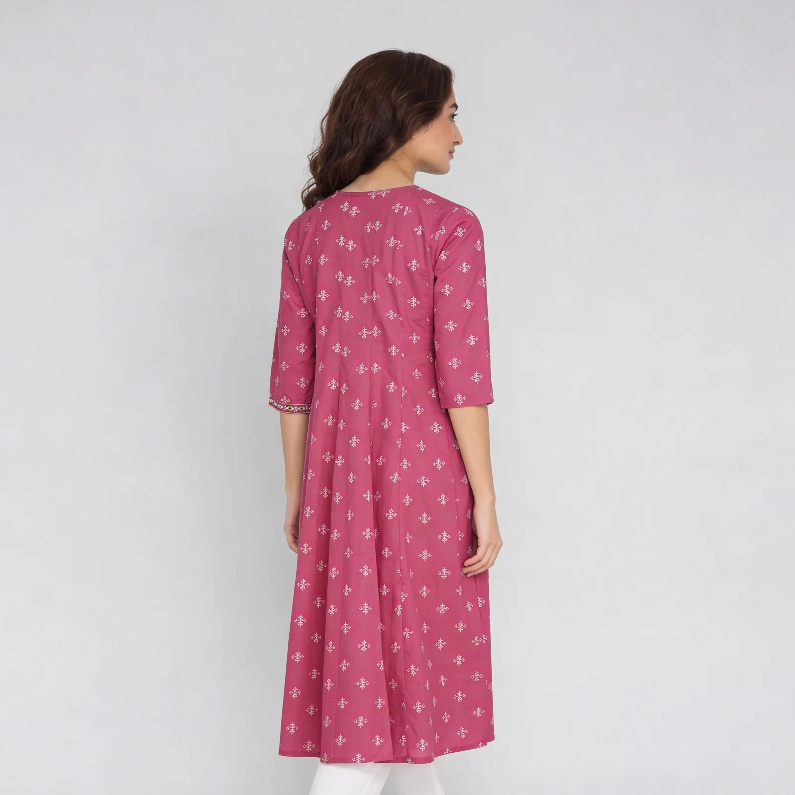 Printed V-Neck Kalidar Long Kurta - Image 3
